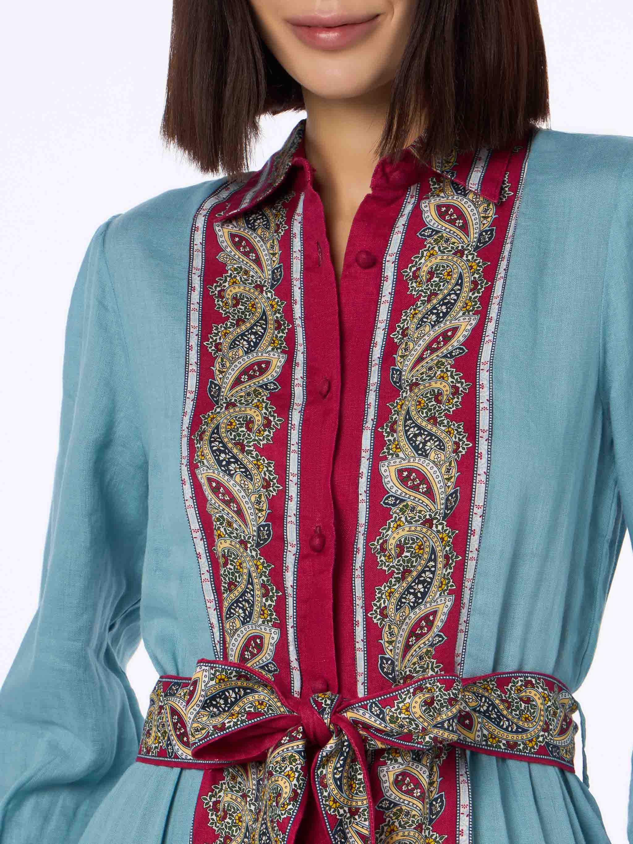 Light Blue Paisley Jensen Linen Dress