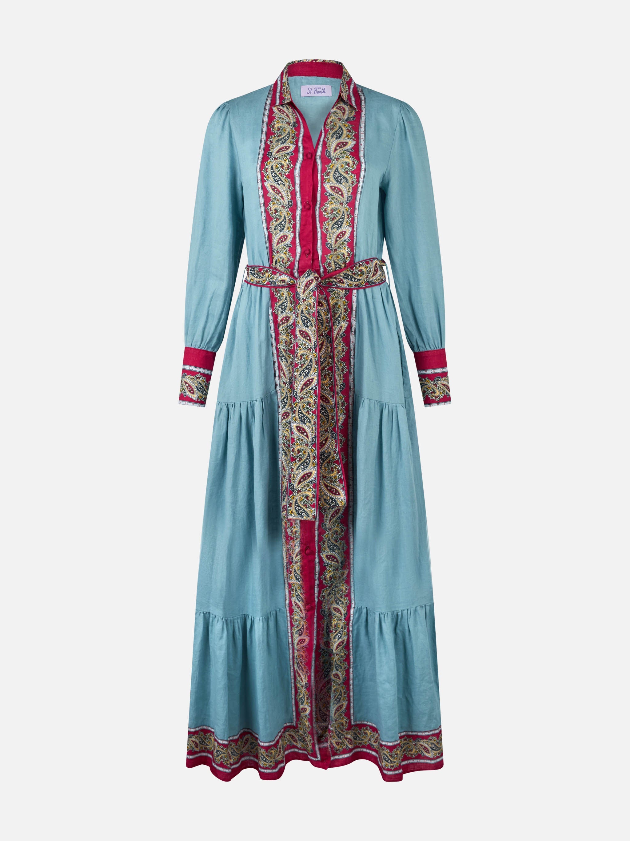 Light Blue Paisley Jensen Linen Dress