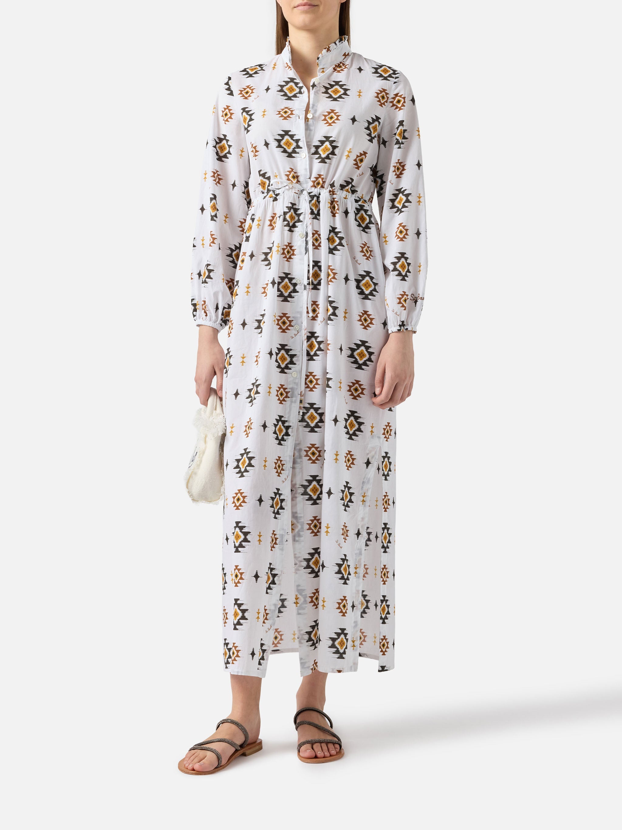 Long Beach Dress Jodie With Navajo Print White