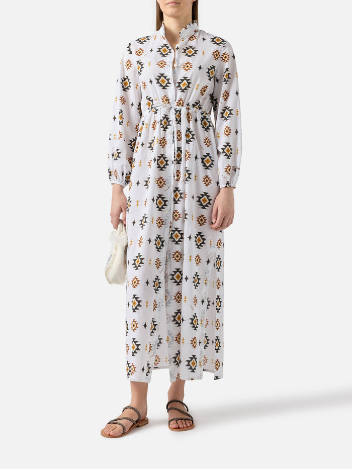 Long Beach Dress Jodie With Navajo Print White