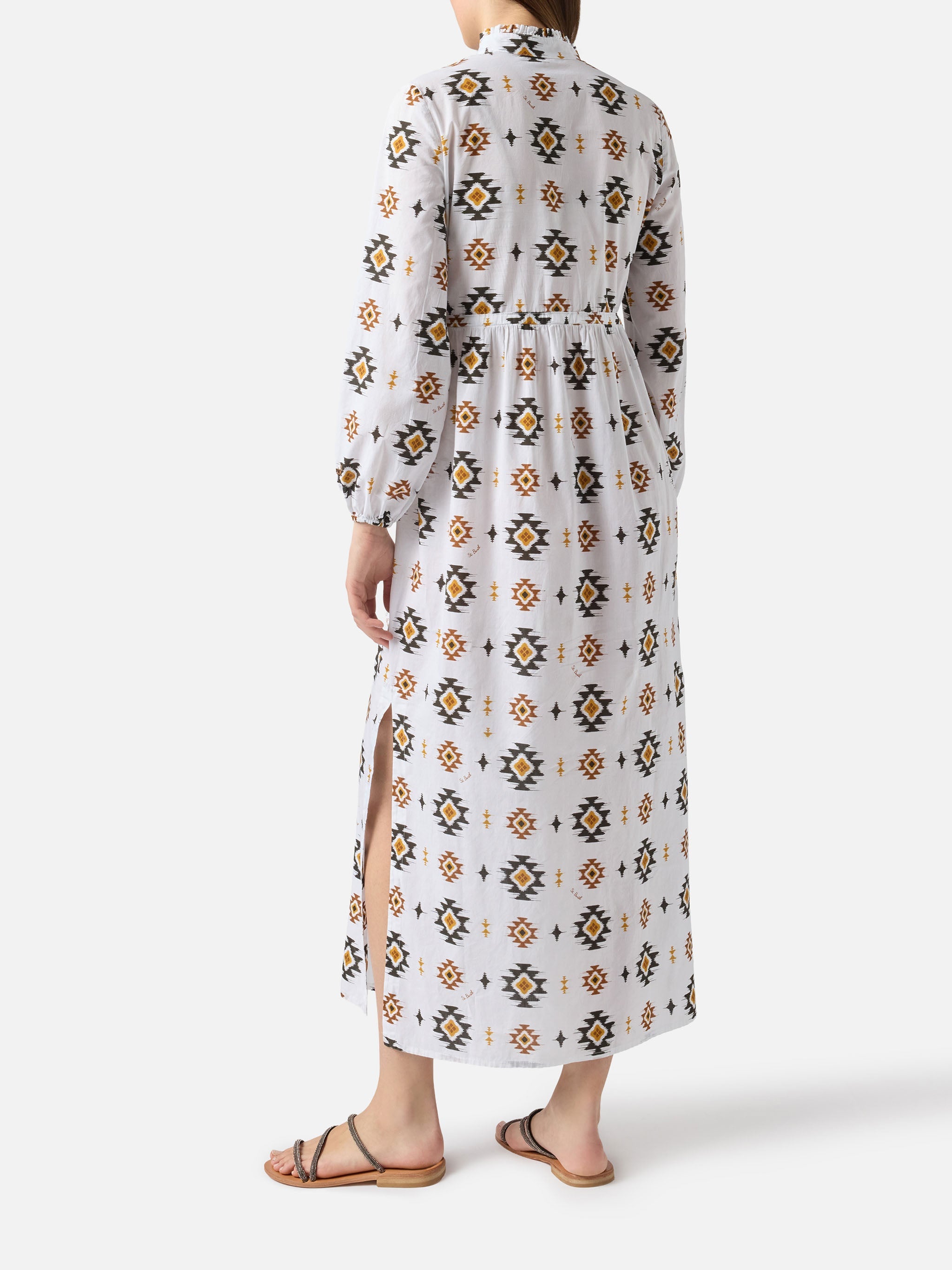 Long Beach Dress Jodie With Navajo Print White