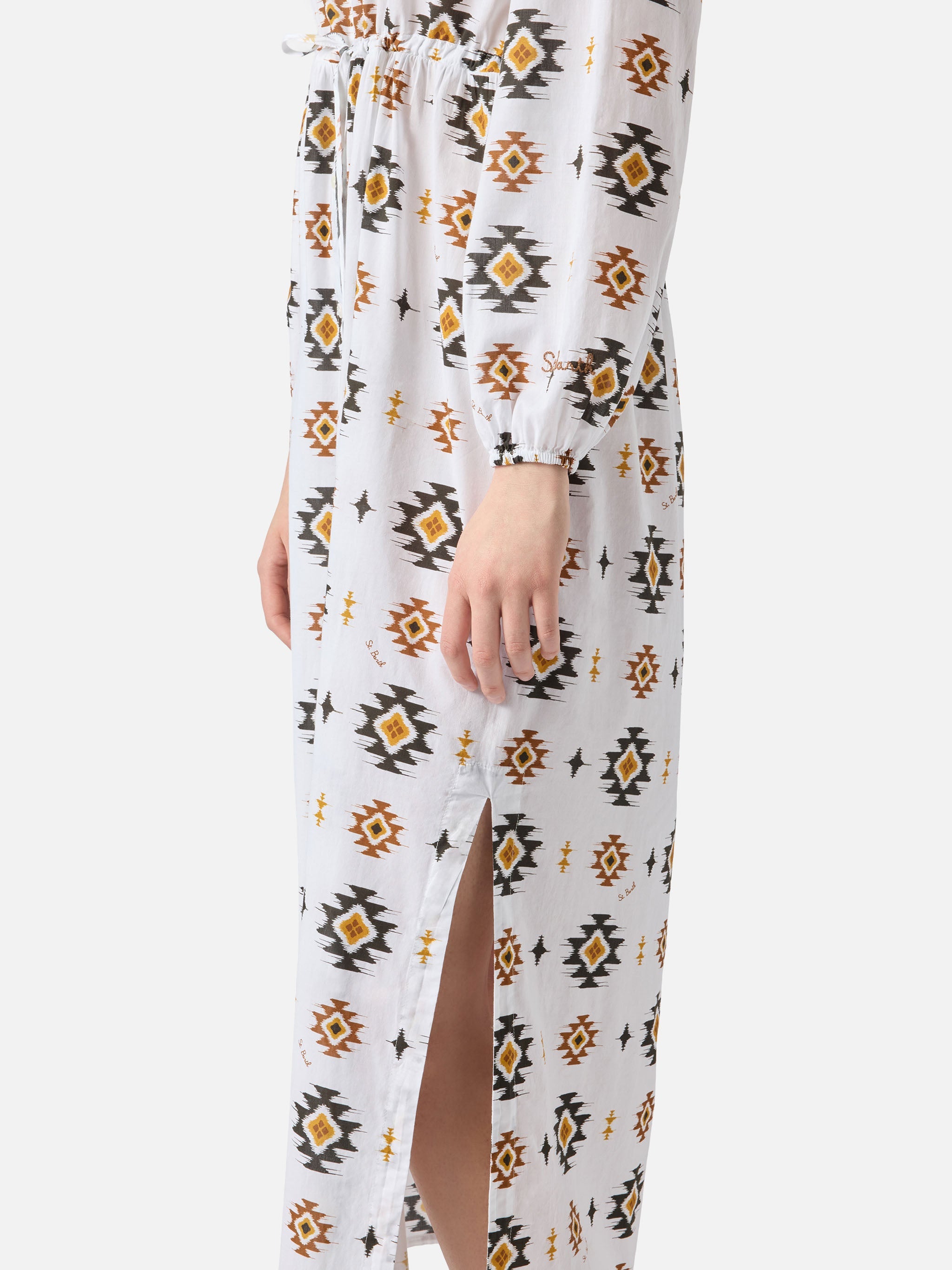 Long Beach Dress Jodie With Navajo Print White