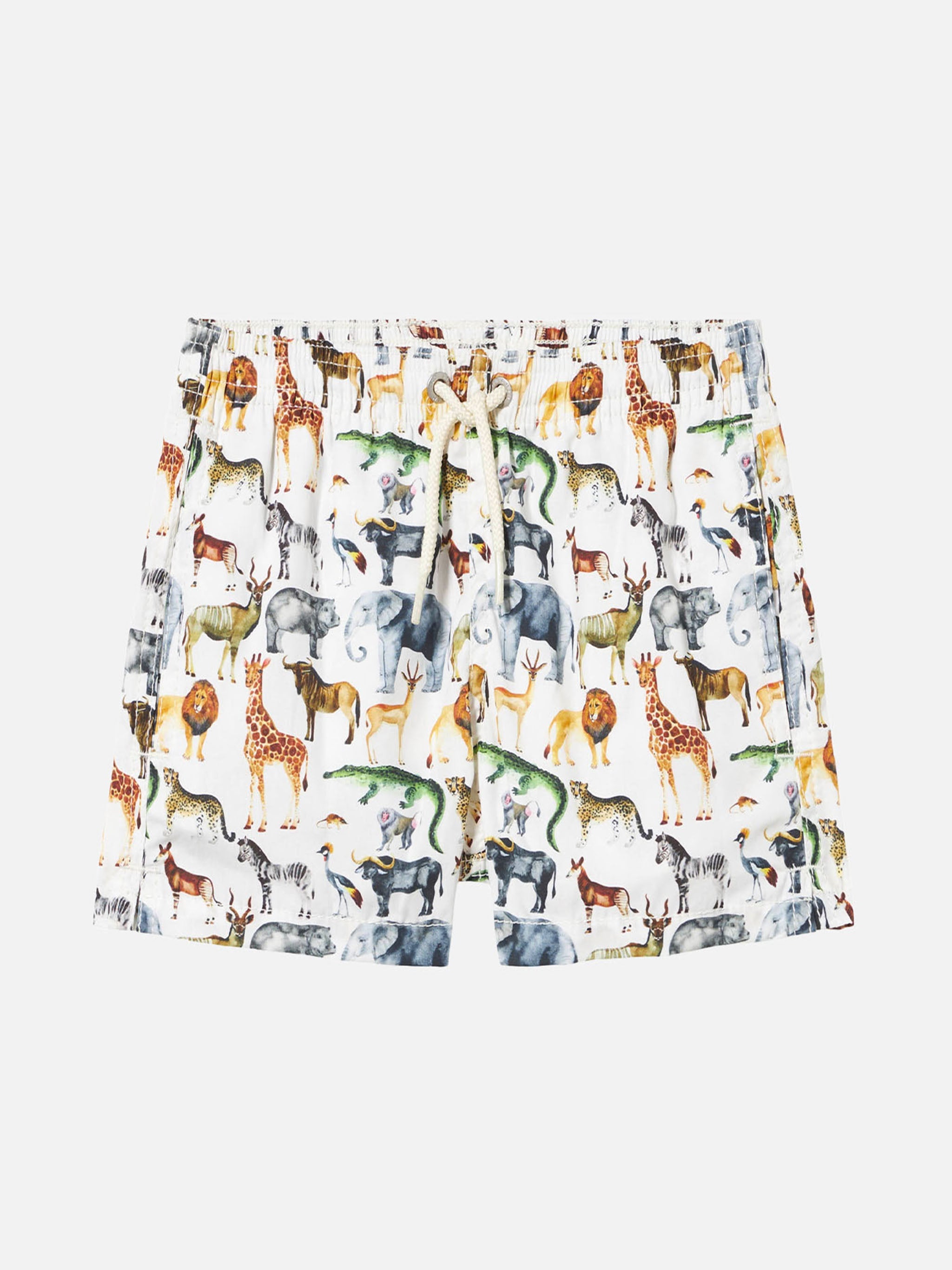 Boy Cotton Swim Shorts With African Zoo Print Swimshort