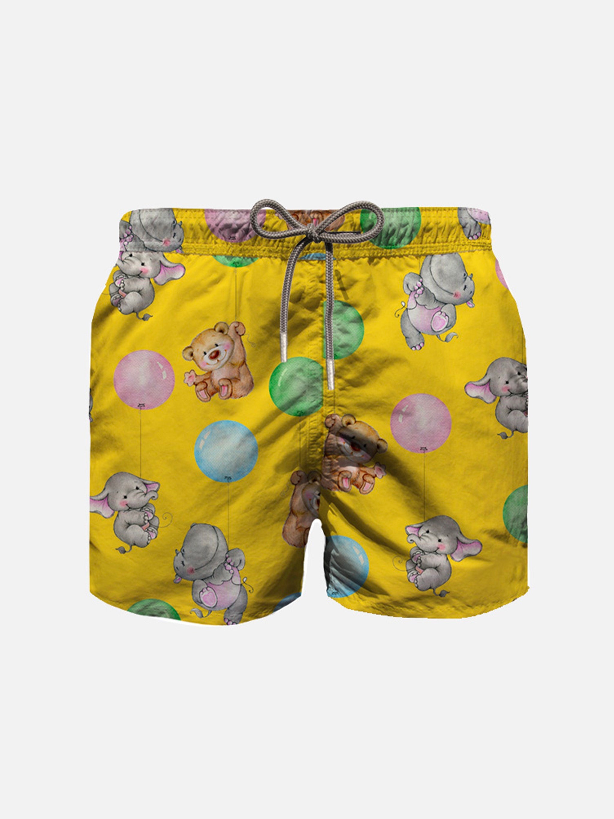 Boy Cotton Swim Shorts With Puppies Balloon Print Swimshort