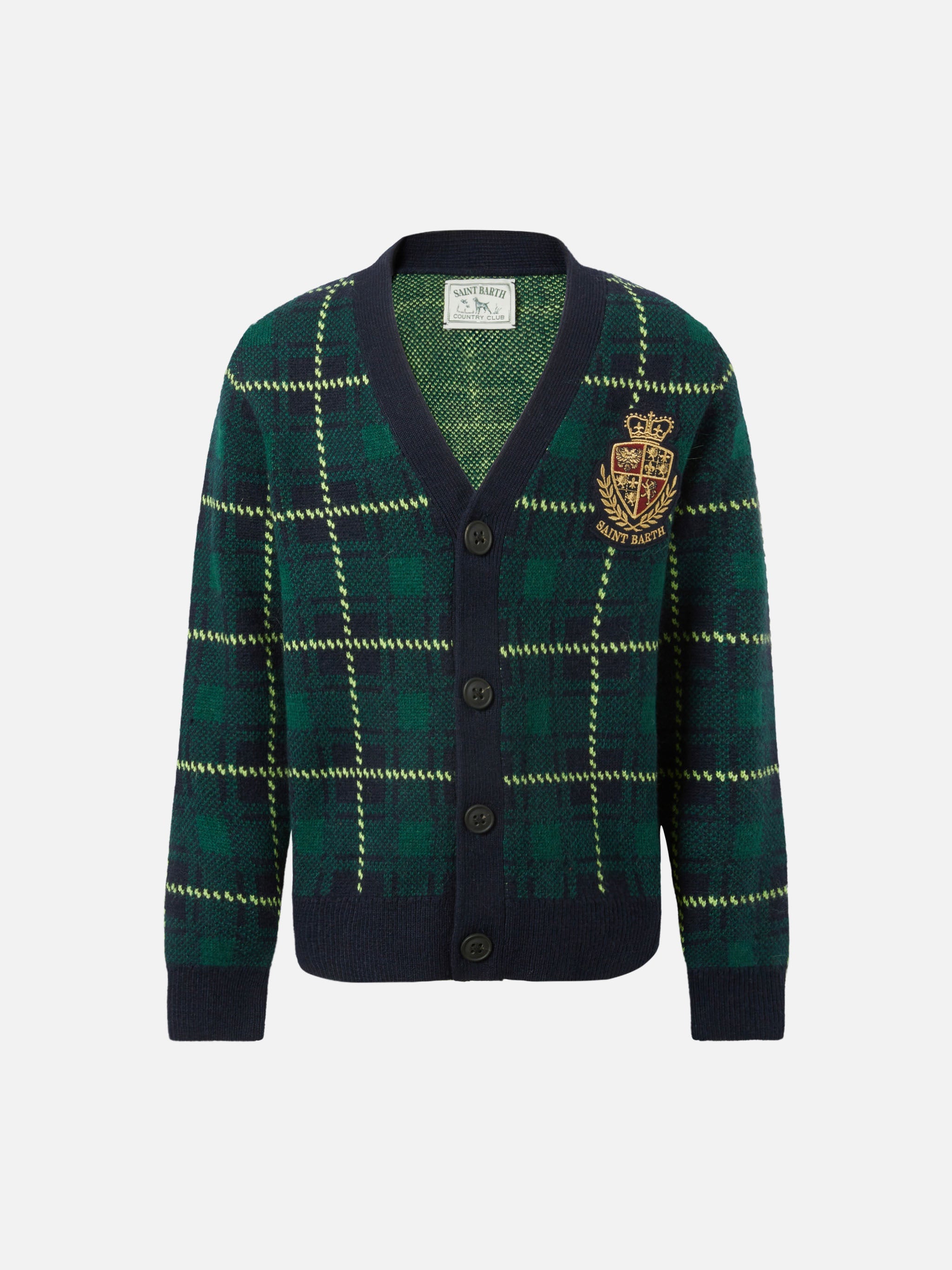 Boy Cardigan With Tartan Jacquard Blue