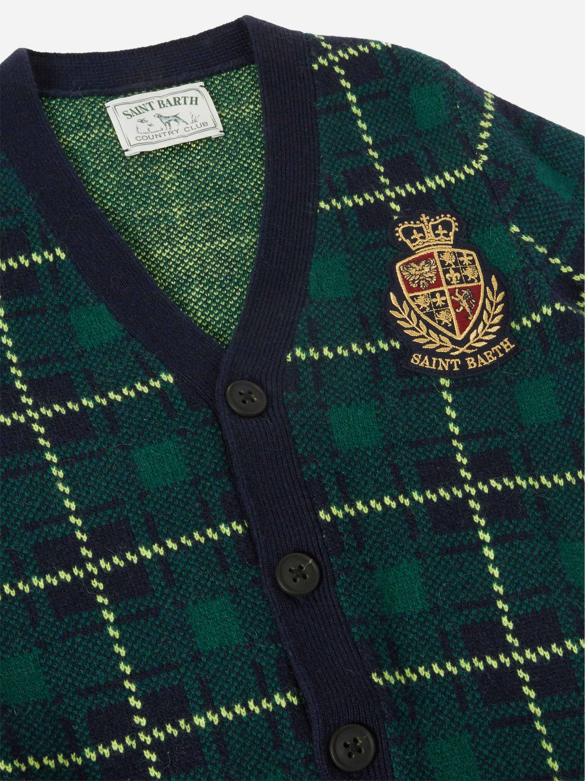 Boy Cardigan With Tartan Jacquard Blue