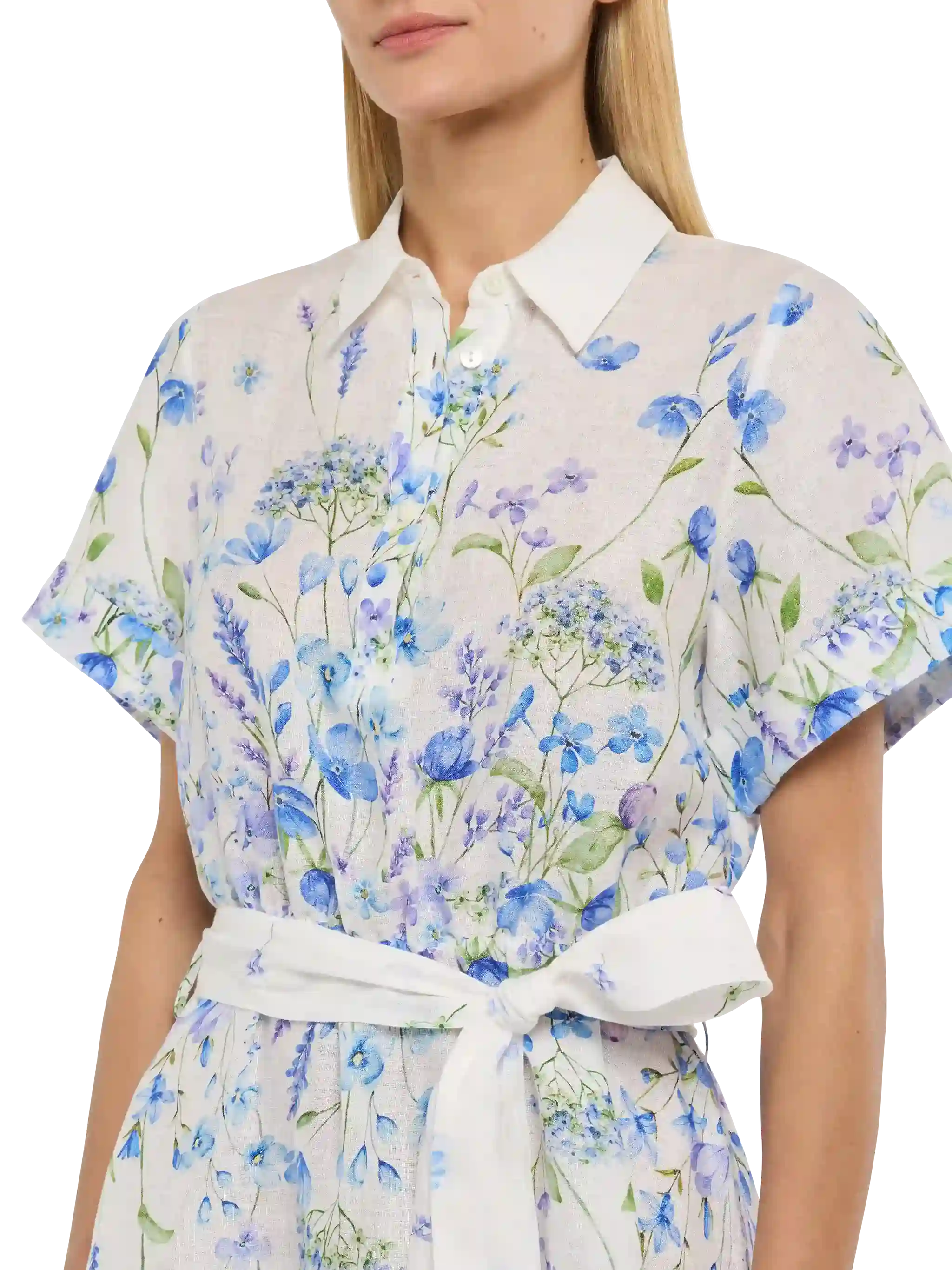 Joseline Linen Dress With Floral Print White