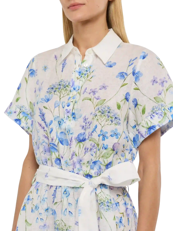 Joseline Linen Dress With Floral Print White