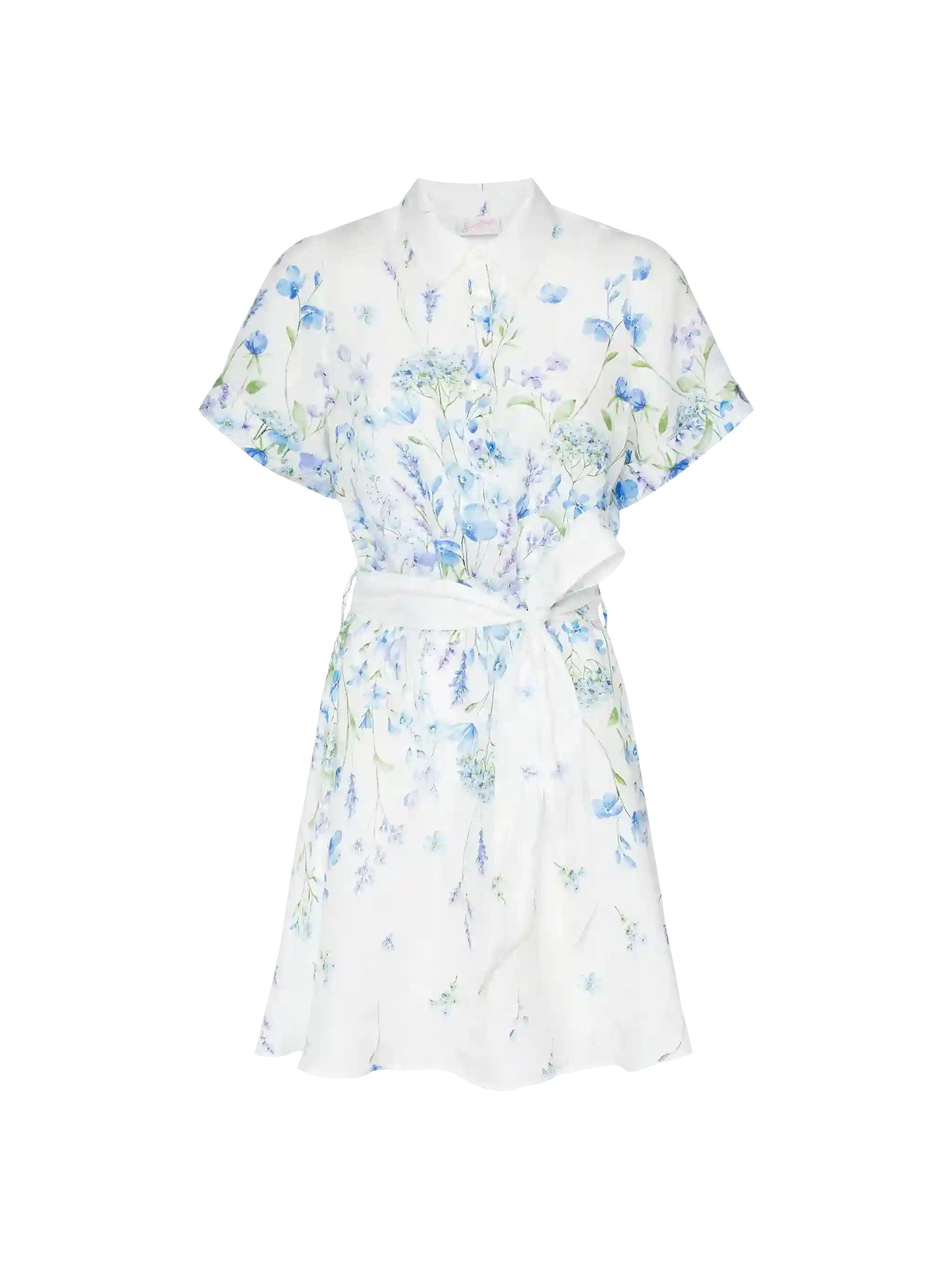 Joseline Linen Dress With Floral Print White