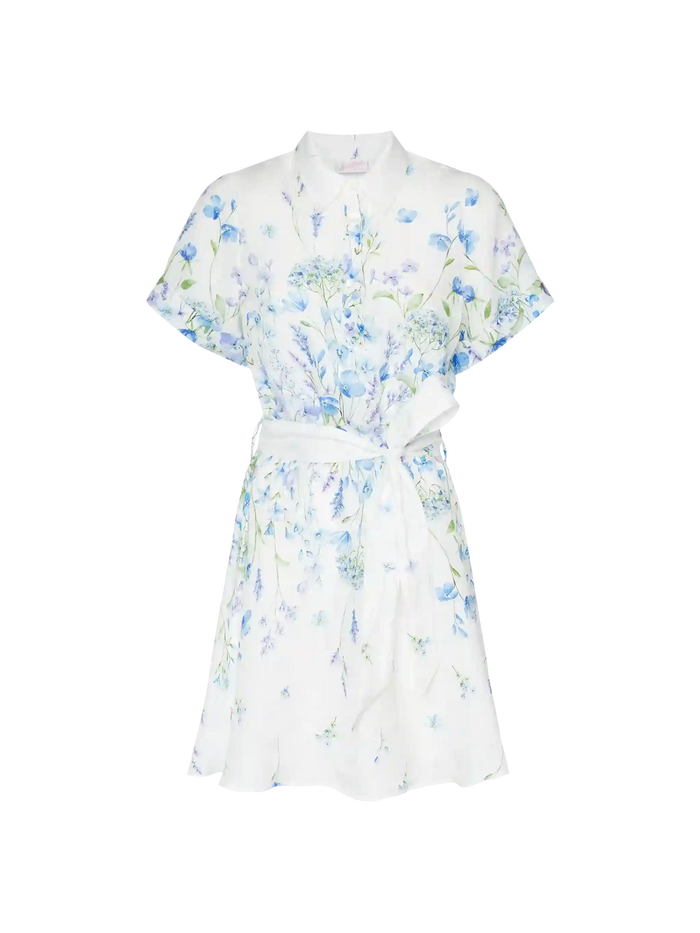 Joseline Linen Dress With Floral Print White