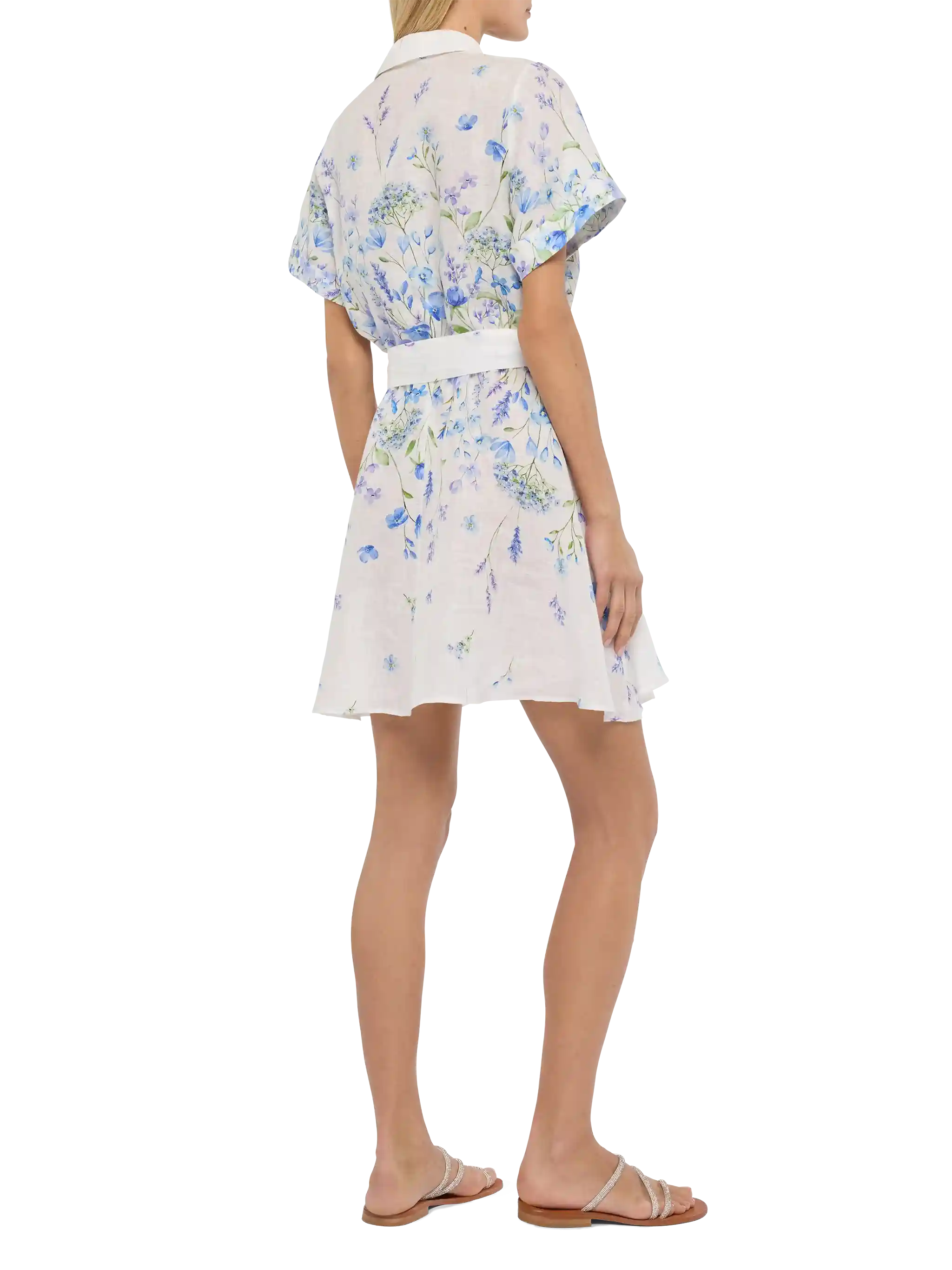 Joseline Linen Dress With Floral Print White