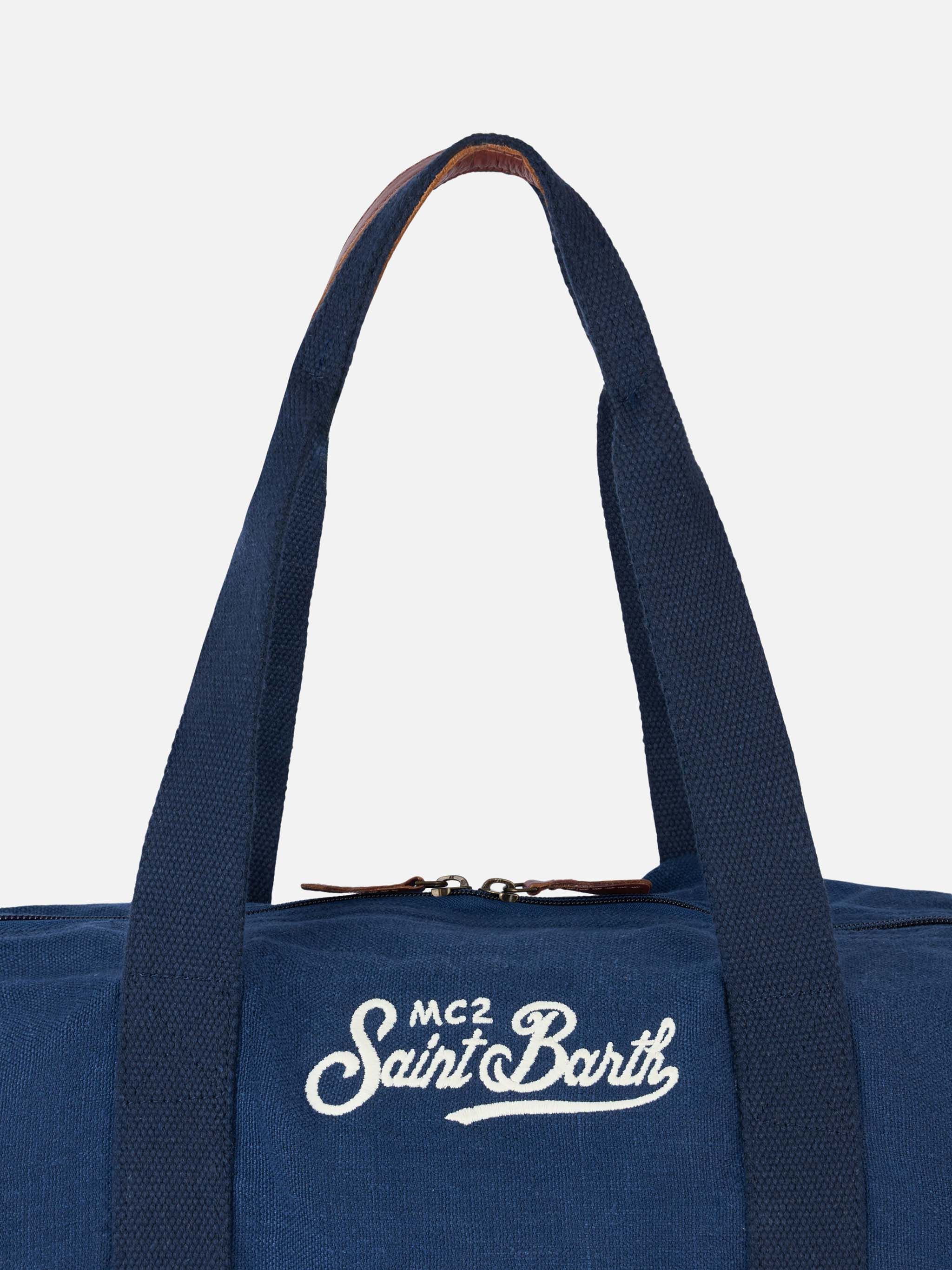 Blue Linen Travel Duffle Bag Jetleg