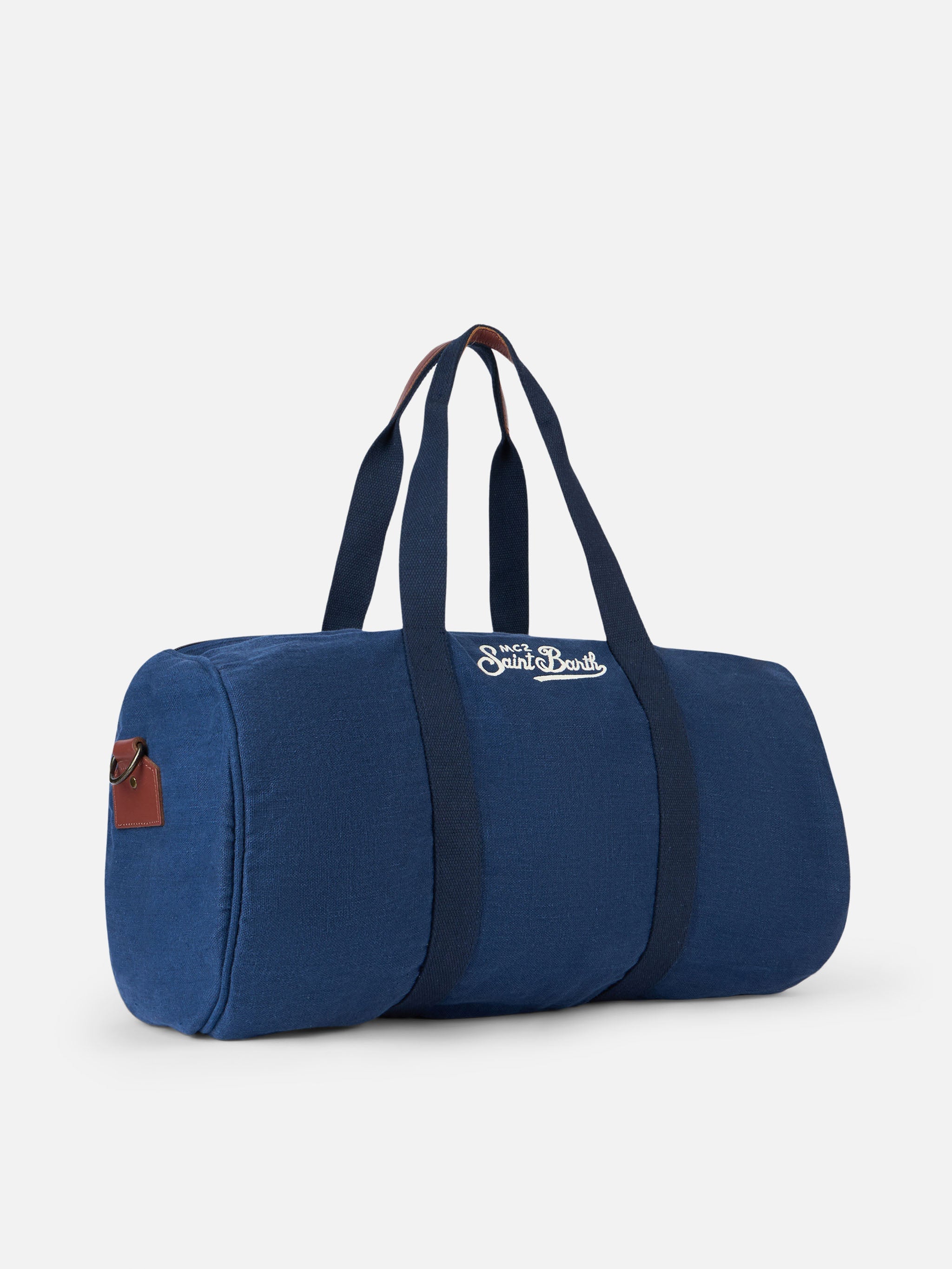 Blue Linen Travel Duffle Bag Jetleg