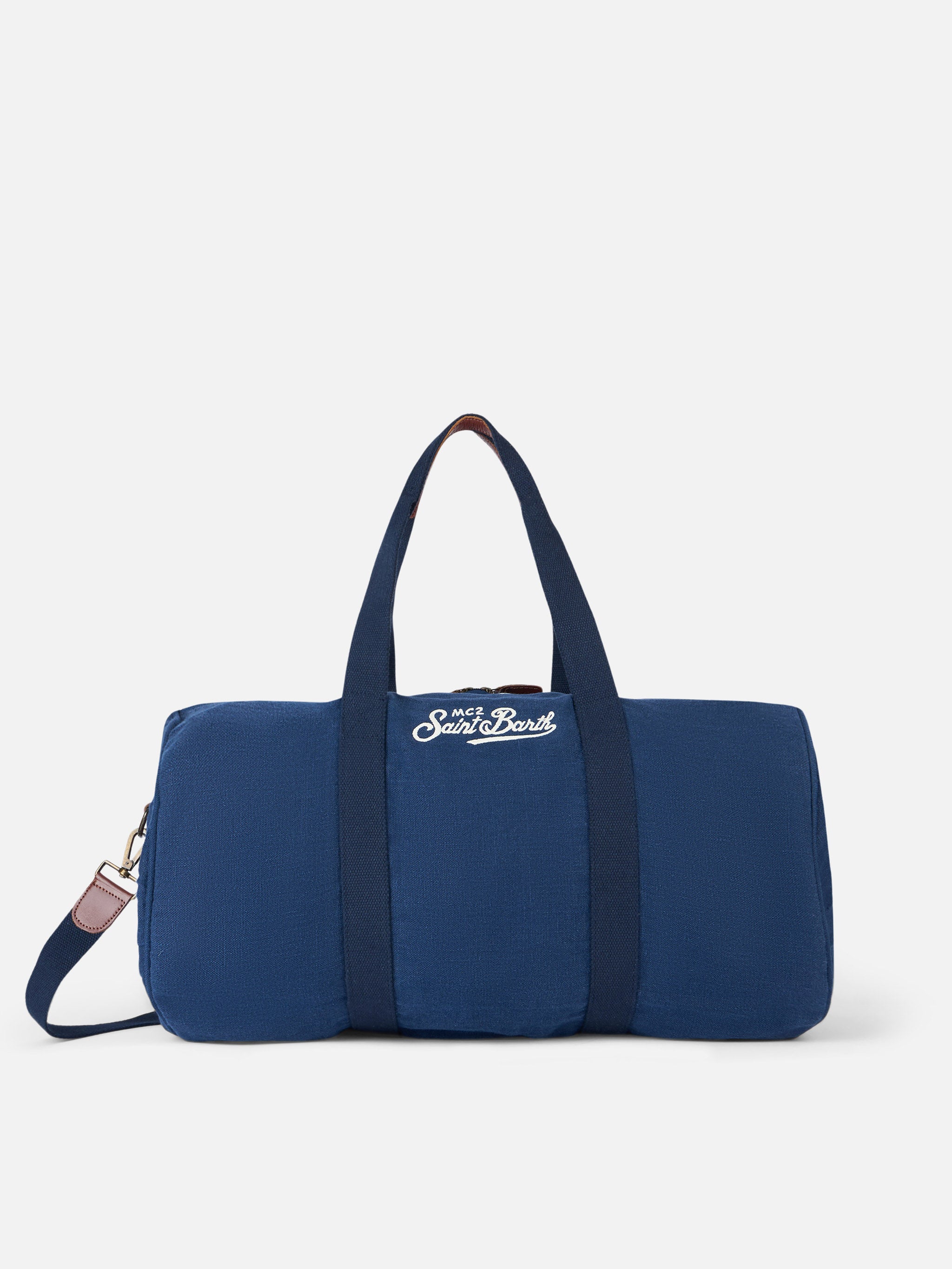 Blue Linen Travel Duffle Bag Jetleg
