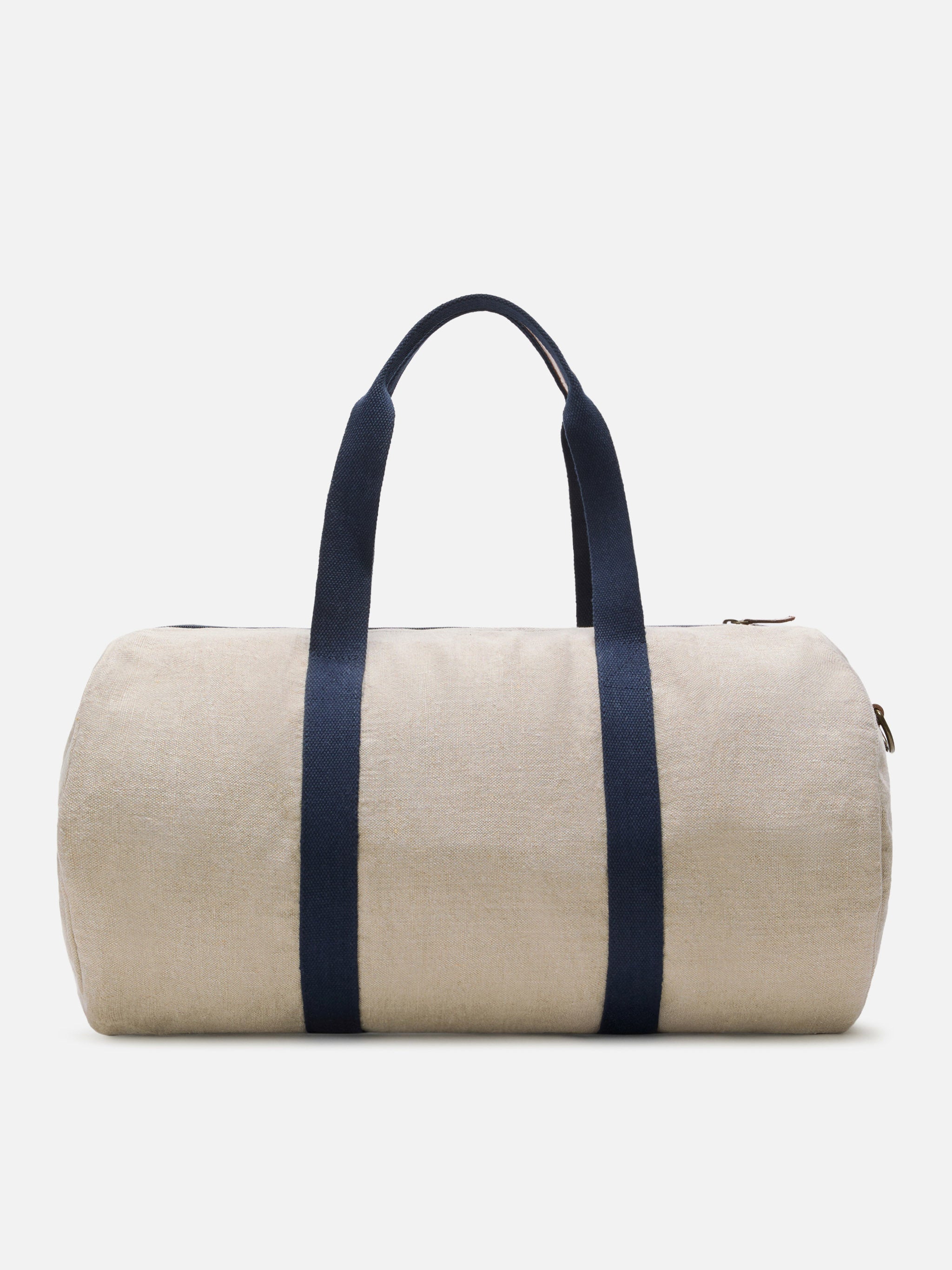 Round Jetleg Beige Linen Weekender With Contrasting Embroidered Logo __single__ Bag