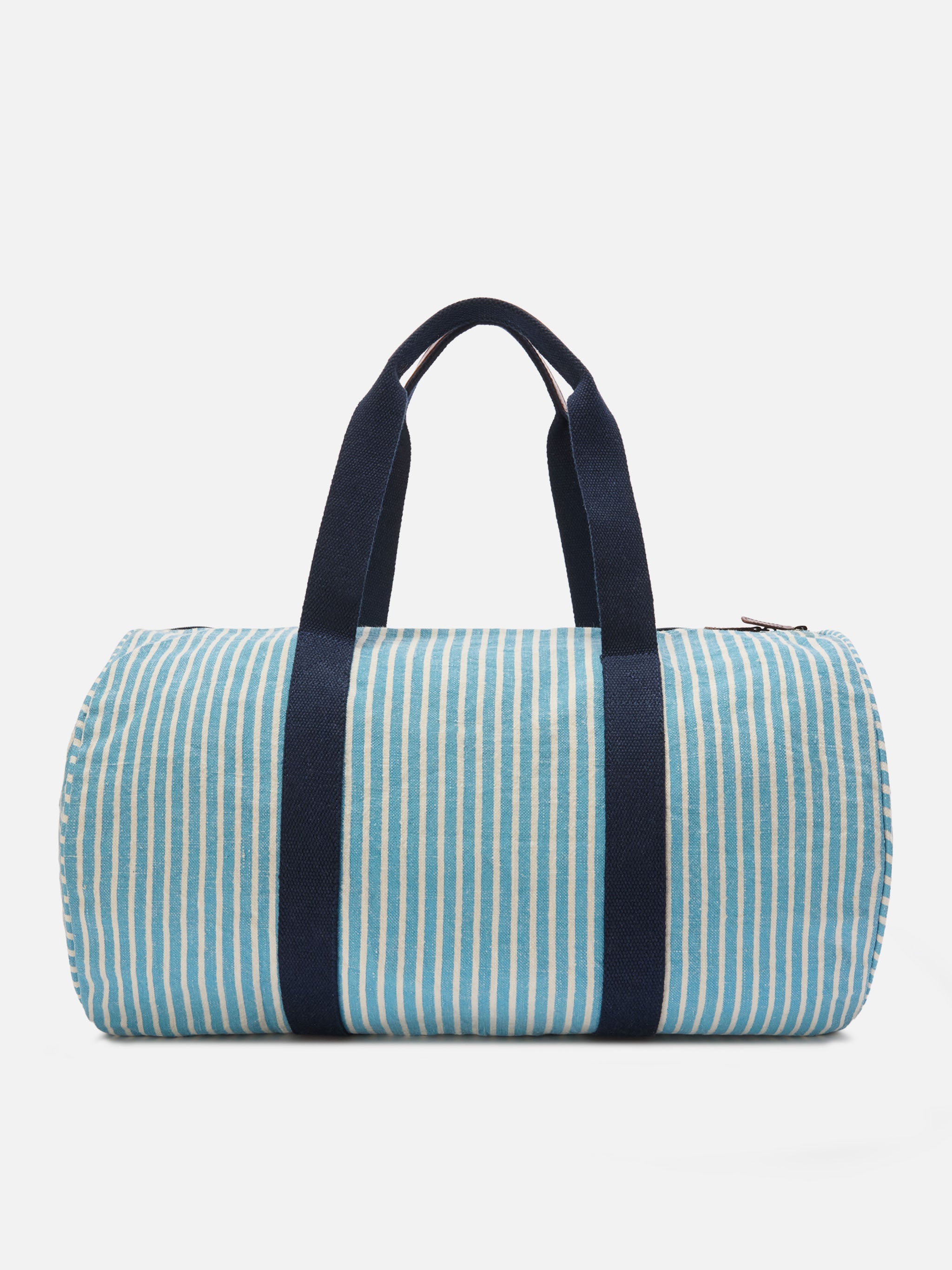 Round Jetleg Blue And White Striped Linen Weekender Light Bag
