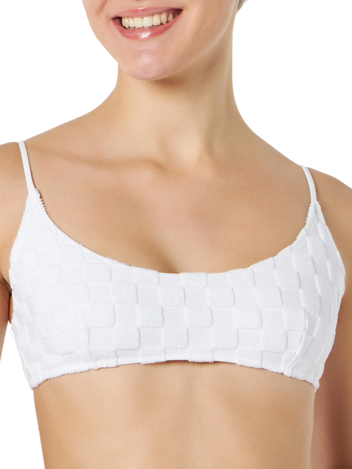 Judy White Check Terry Bralette Bikini Top
