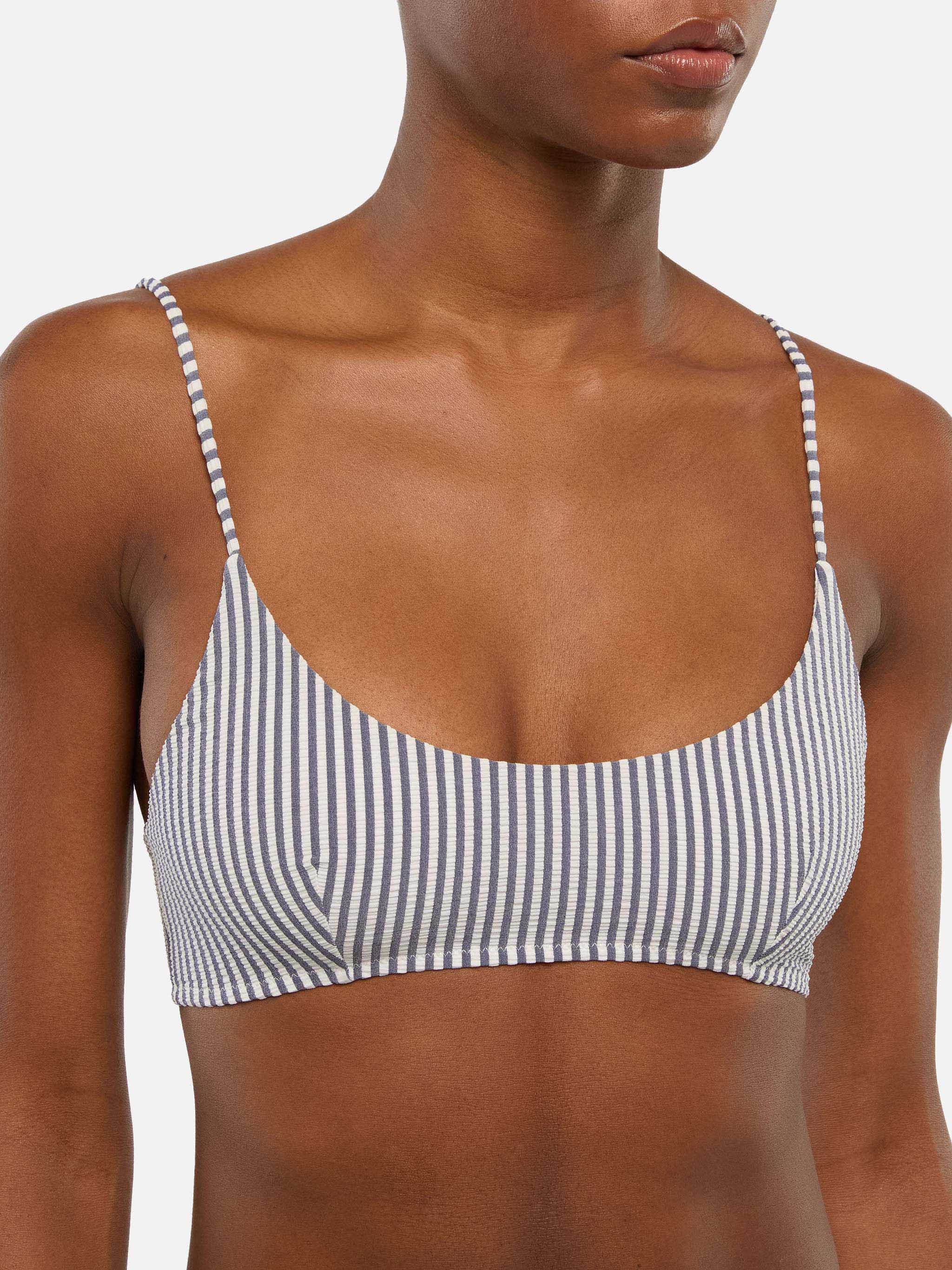 Judy Seersucker Bralette Top With Striped Print Blue