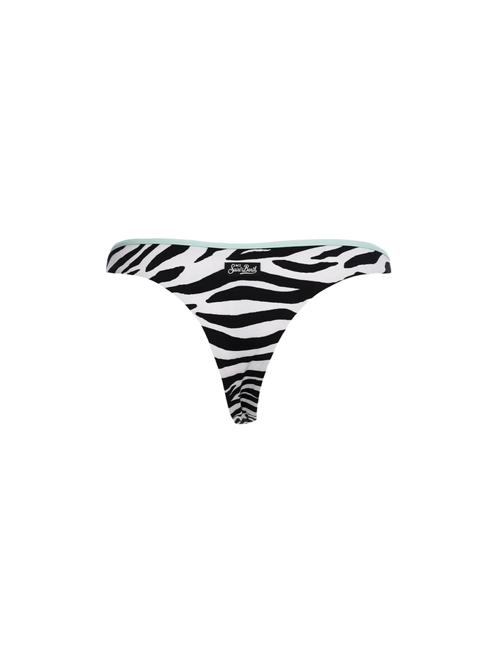 Naomi String Zebra Print Cheeky Swim Briefs White Bottom