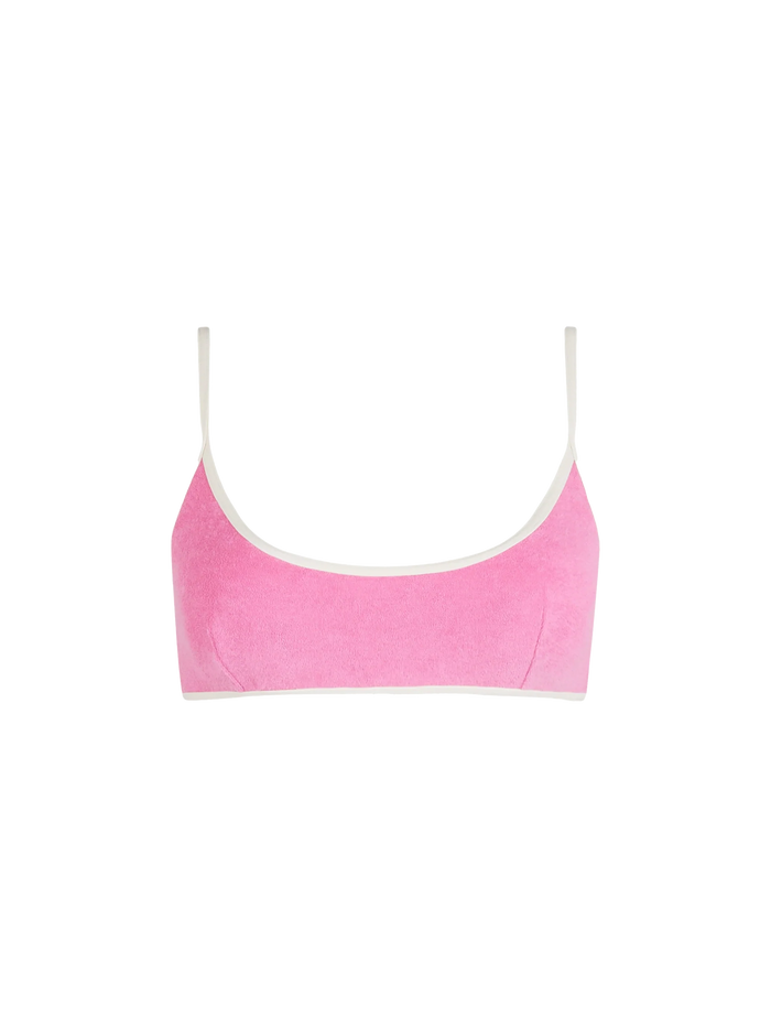 Terry Judy Bralette Bikini Top With Piping Pink