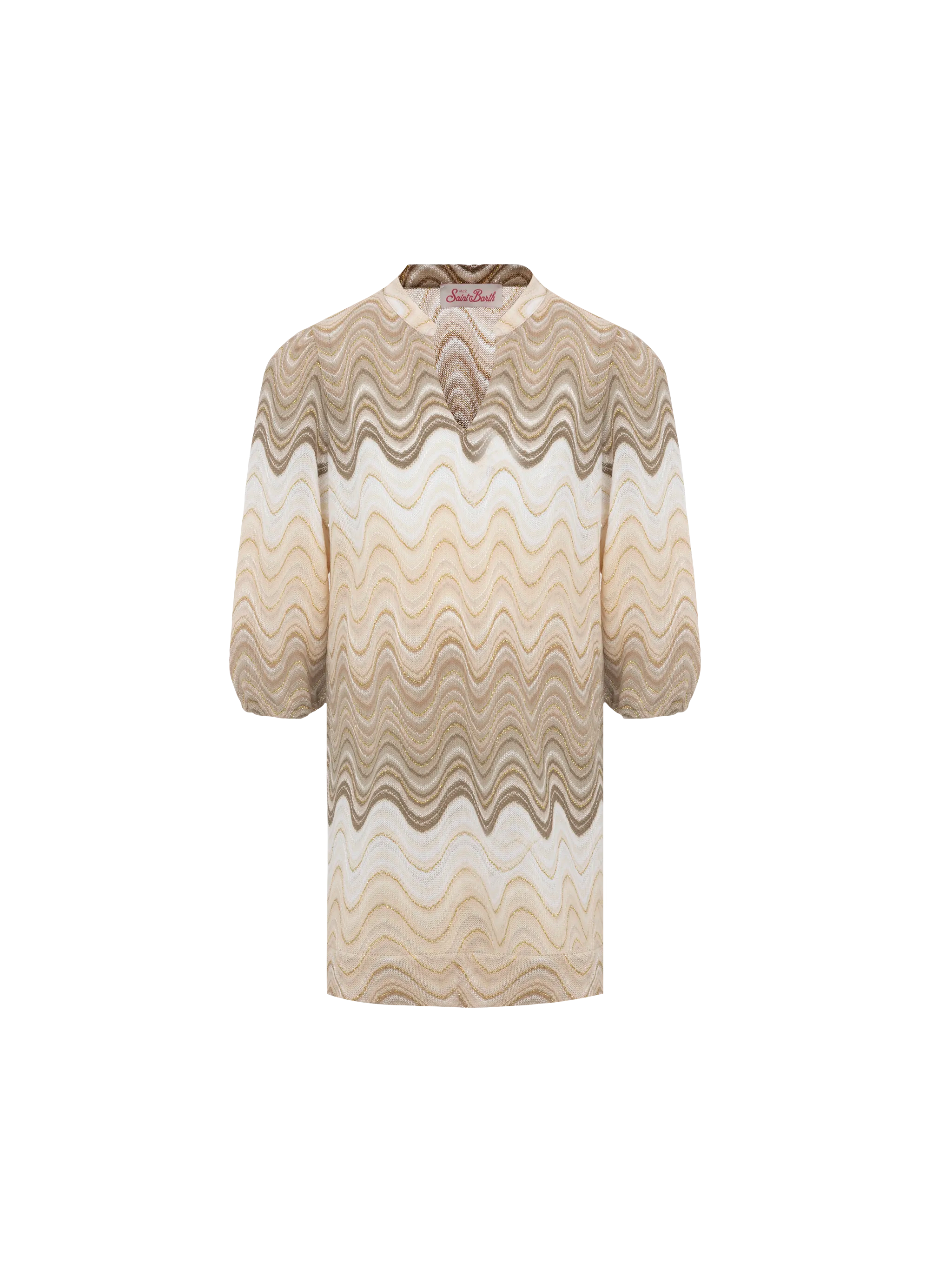 Jumeira Jr Gold Raschel Knit Short Dress Beige Beach Robe
