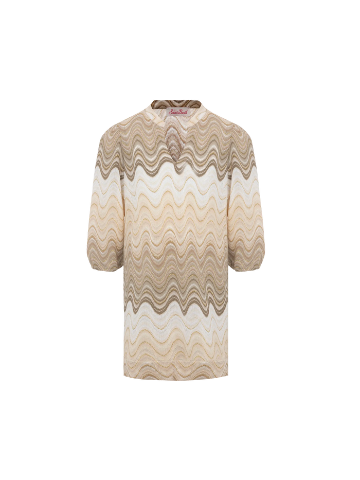 Jumeira Jr Gold Raschel Knit Short Dress Beige Beach Robe