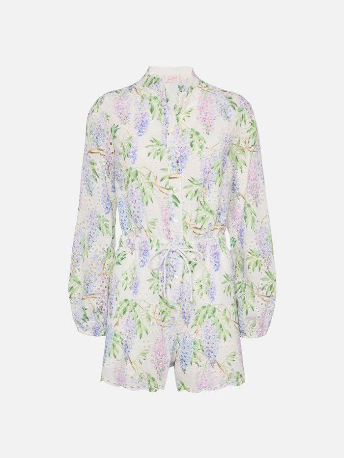 Julian Sangallo Lace Cotton Playsuit With Floral Print Lilac Overalls