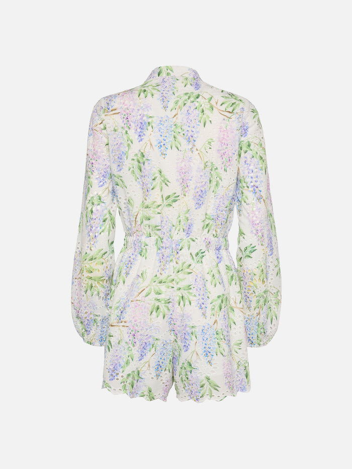 Julian Sangallo Lace Cotton Playsuit With Floral Print Lilac Overalls