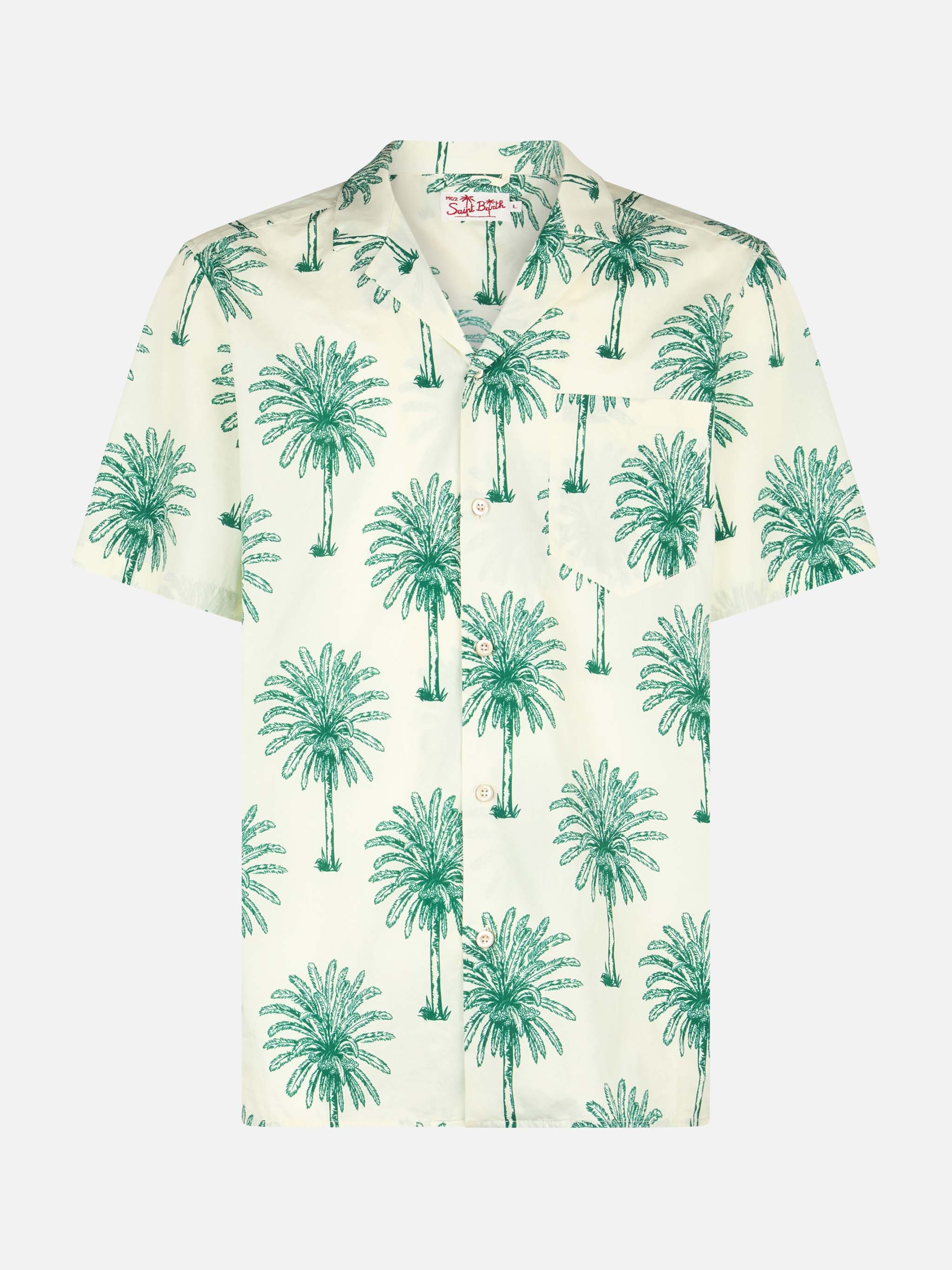 Man Cotton Shirt Kalea With Palm Print White
