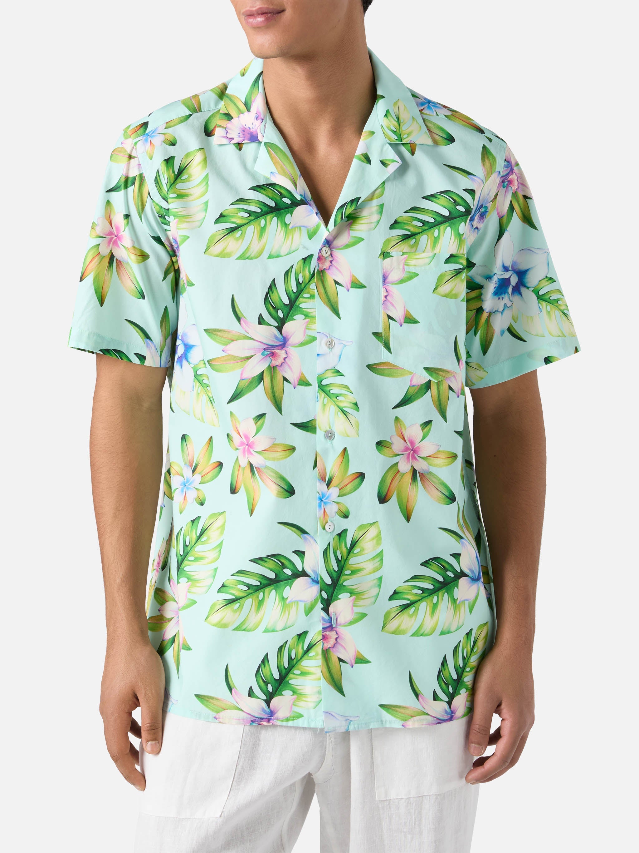 Kalea Cotton Shirt With Floral Print Green