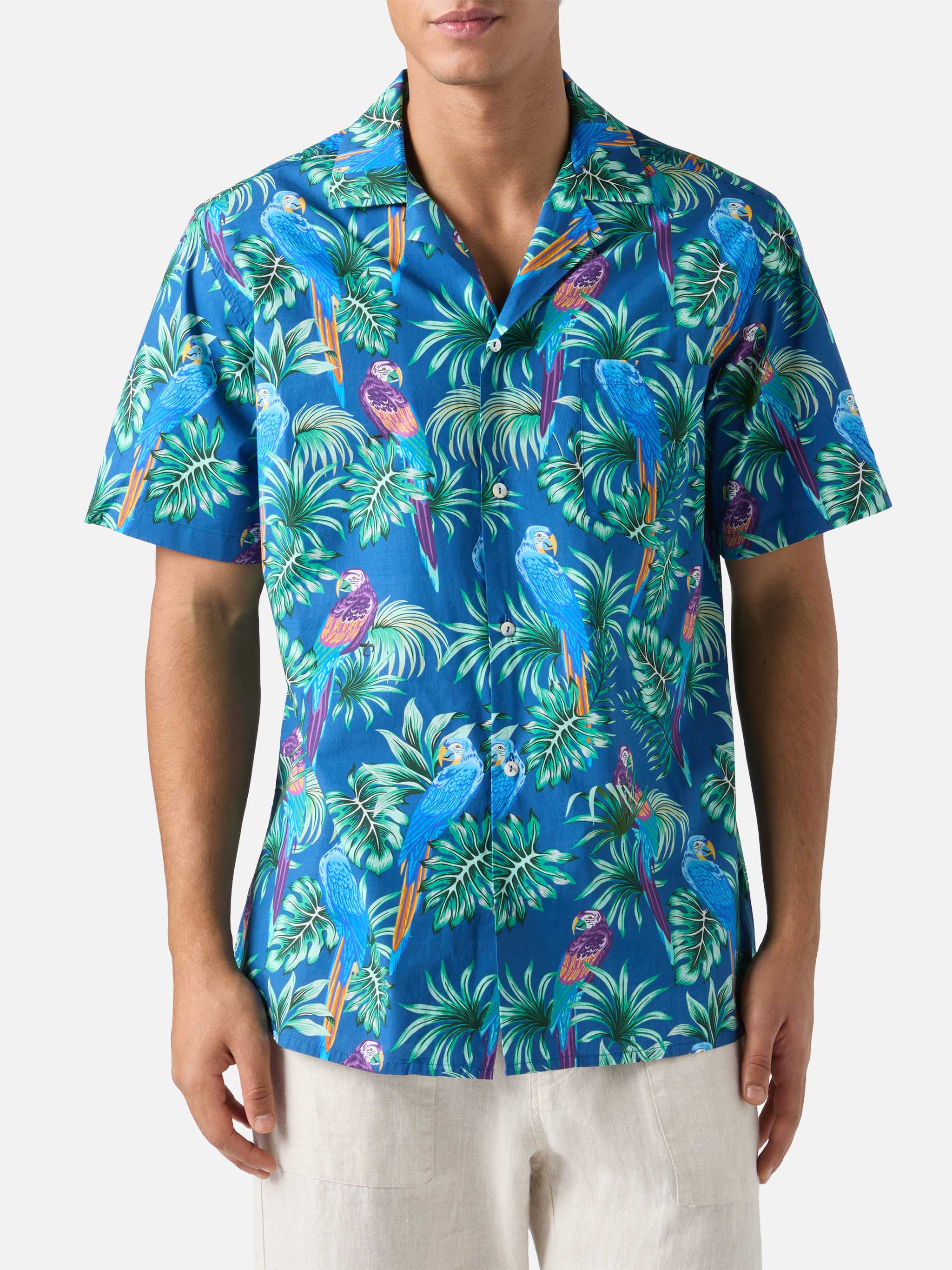 Kalea Cotton Shirt With Tropical Print Blue