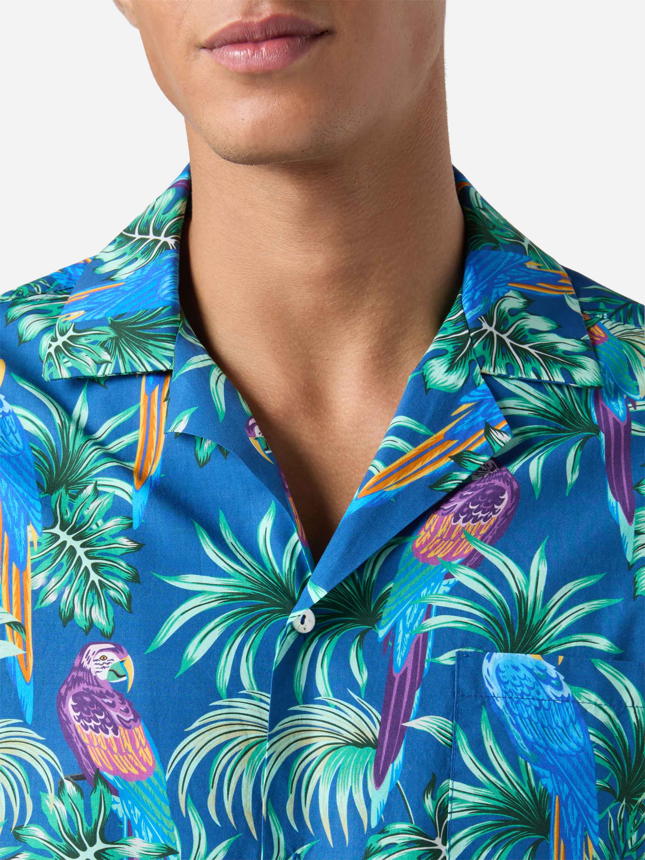 Kalea Cotton Shirt With Tropical Print Blue
