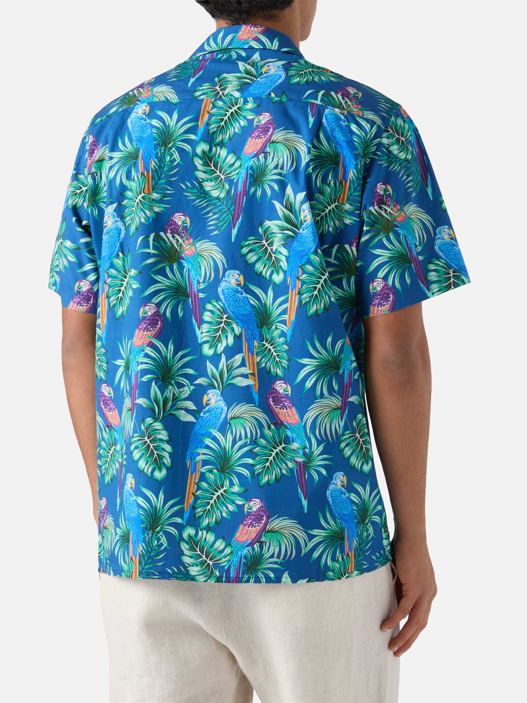 Kalea Cotton Shirt With Tropical Print Blue