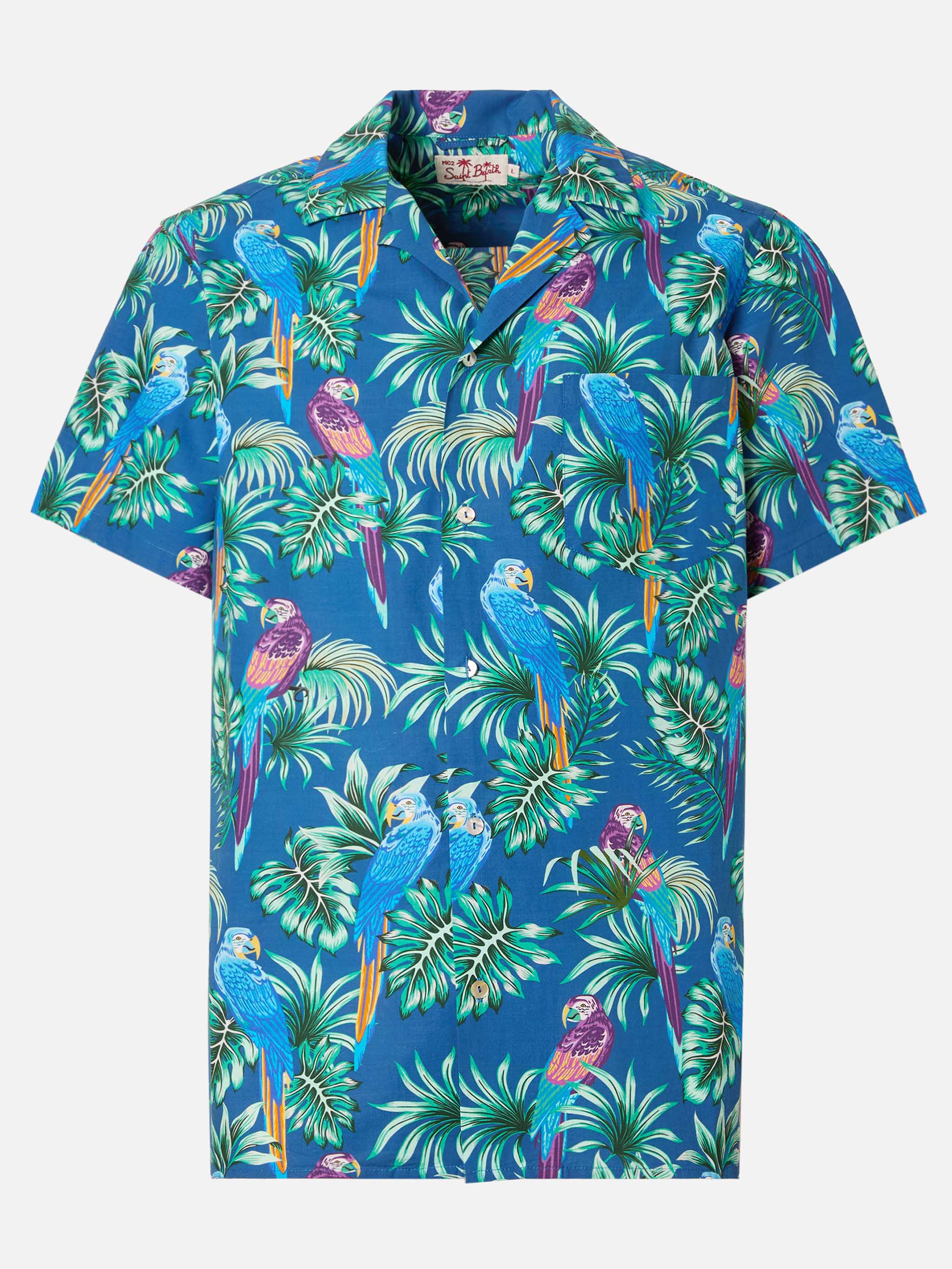 Kalea Cotton Shirt With Tropical Print Blue