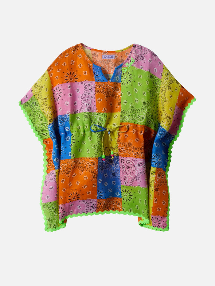 Kate Poncho With Multicolor Bandana Print Beach Robe