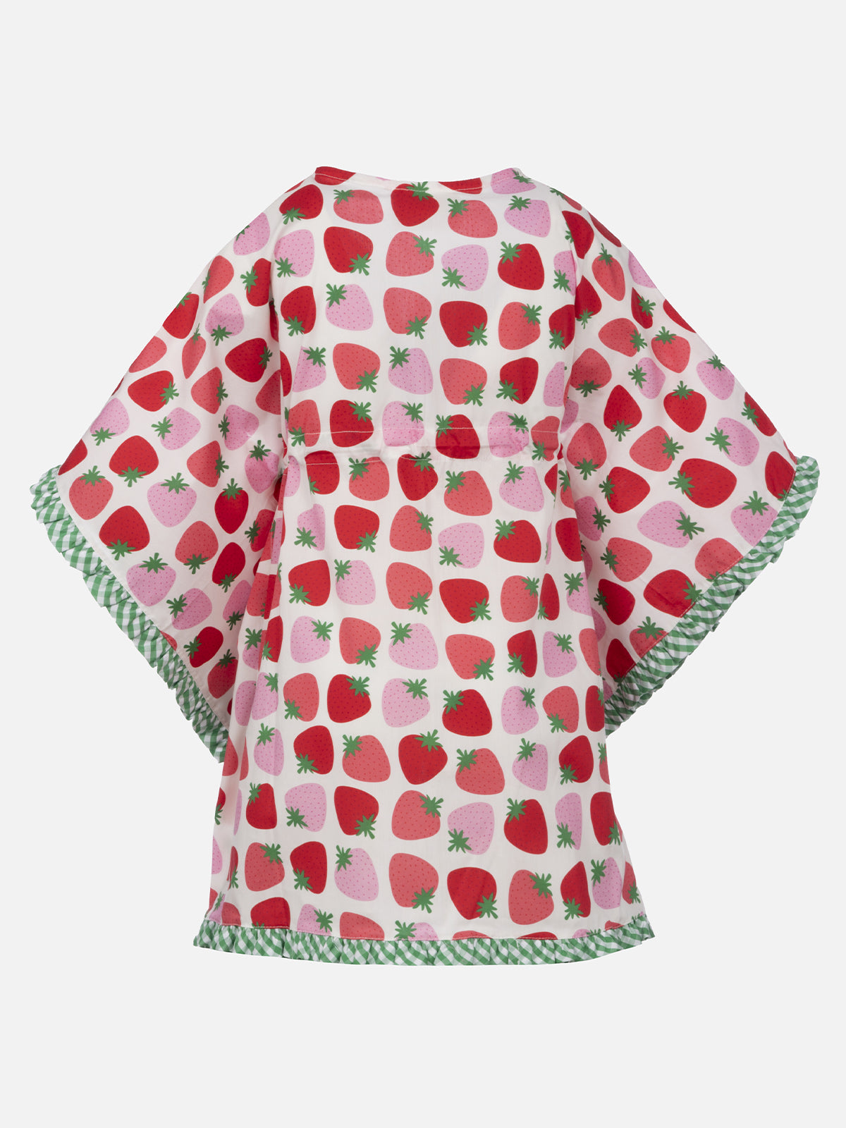Girl Ruffled Cotton Caftan With Strawberry Print White Beach Robe