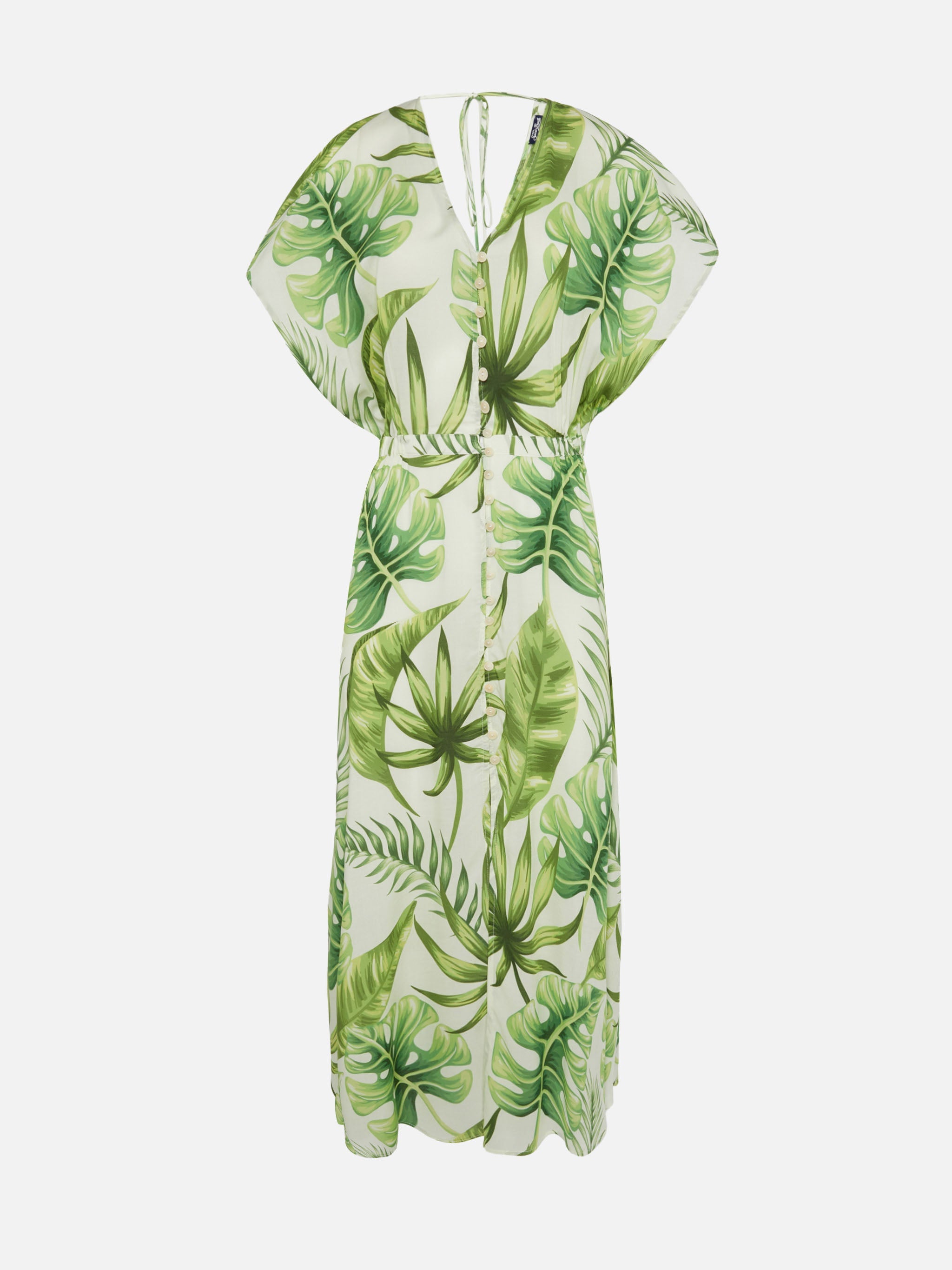 Tropical Leaves Print Long Dress White