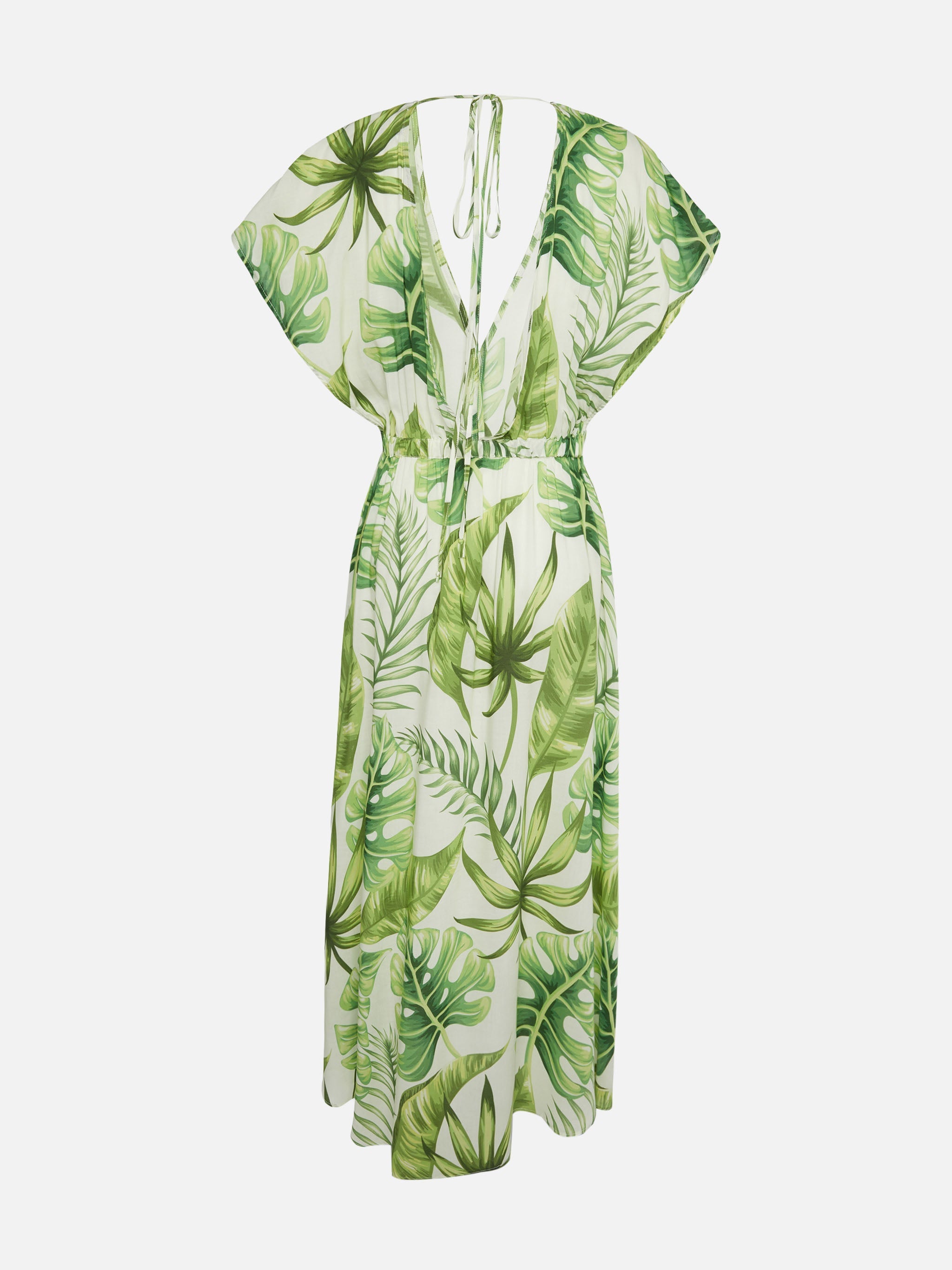 Tropical Leaves Print Long Dress White