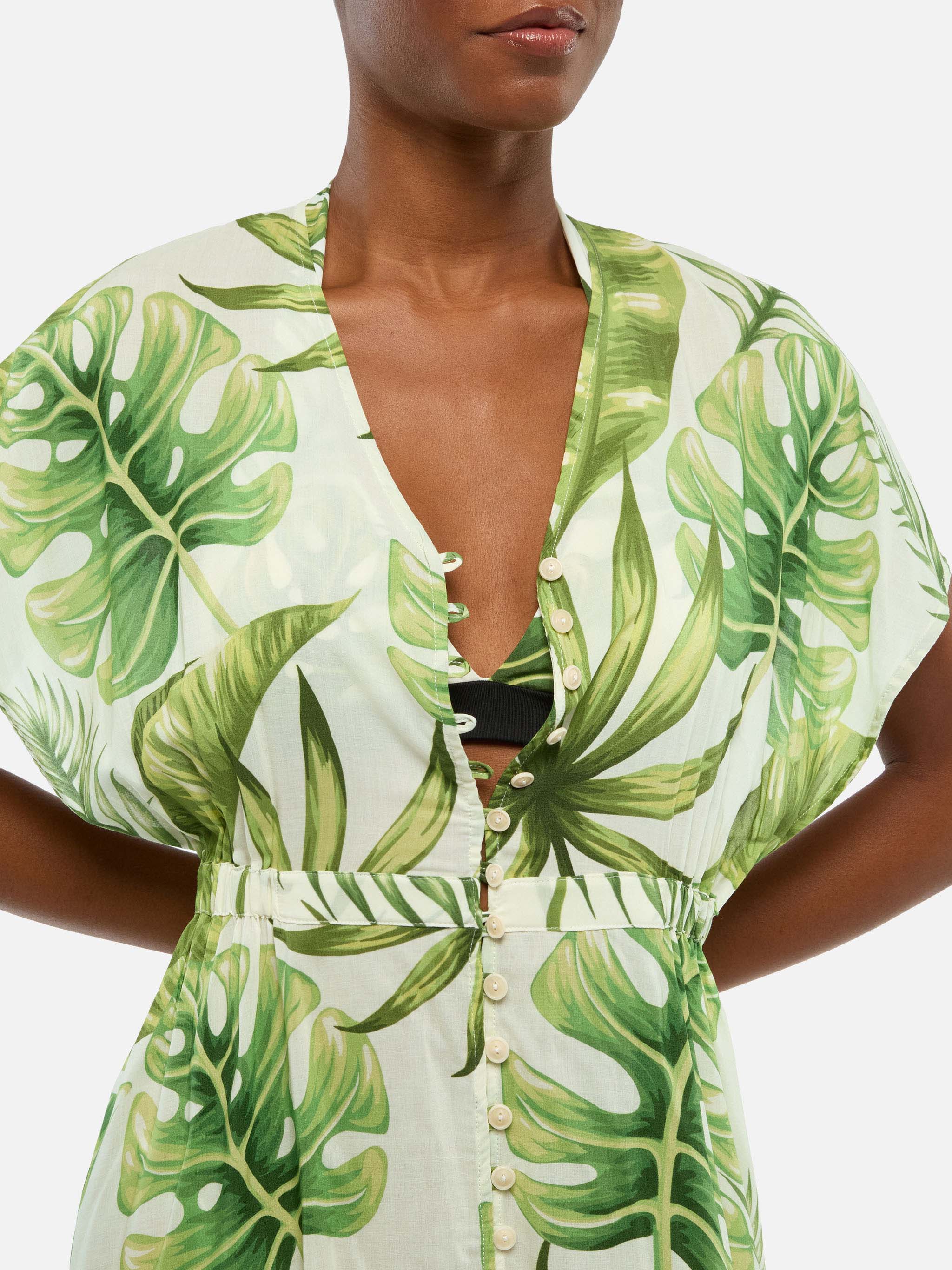 Tropical Leaves Print Long Dress White