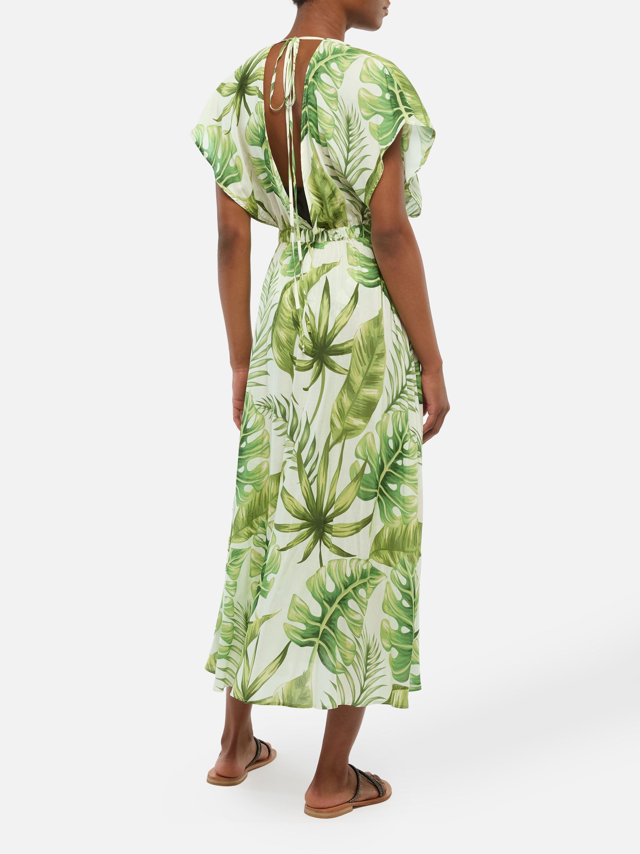 Tropical Leaves Print Long Dress White