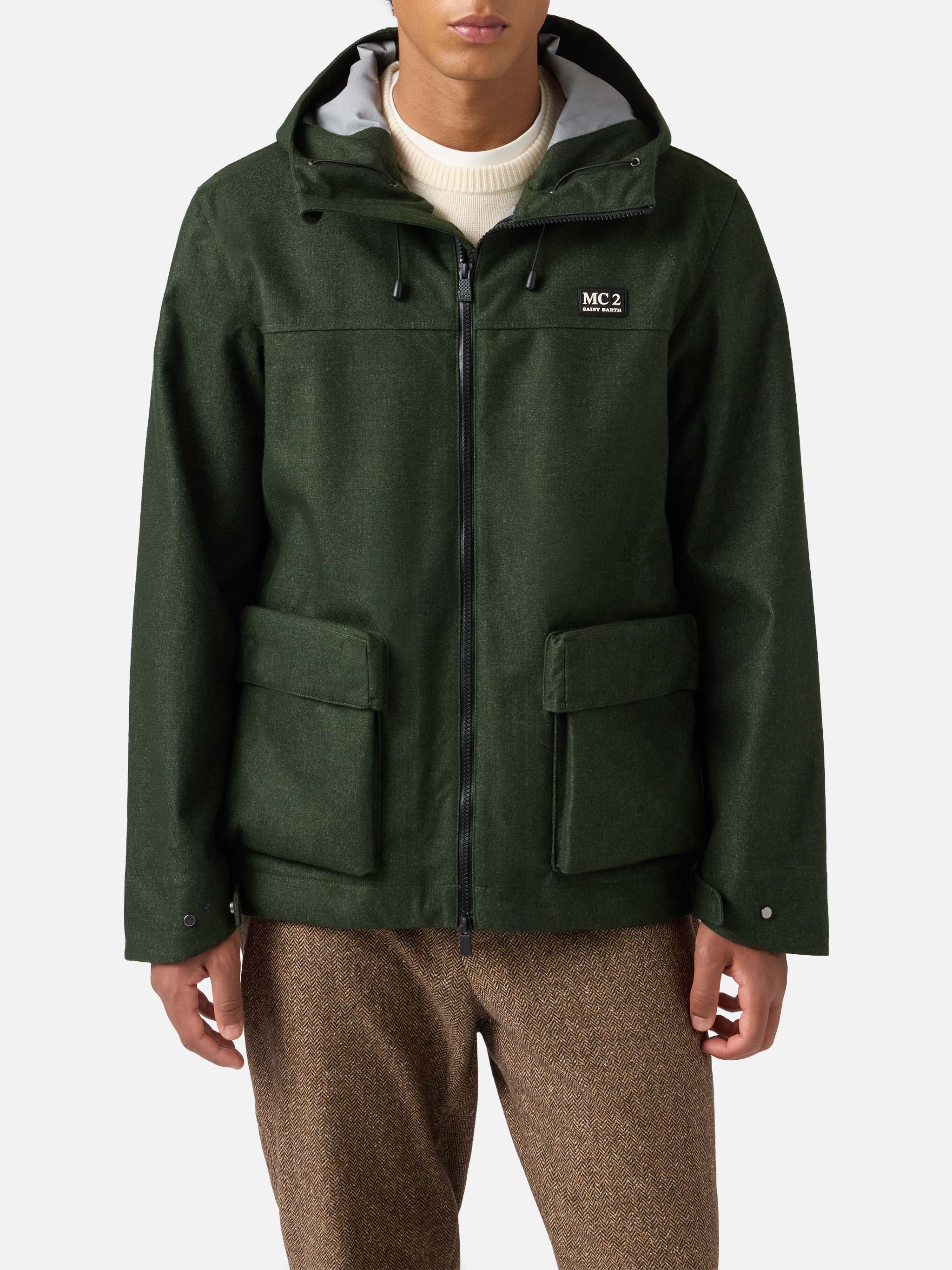 Kauris Pocket Military Green Hooded Windbreaker Jacket