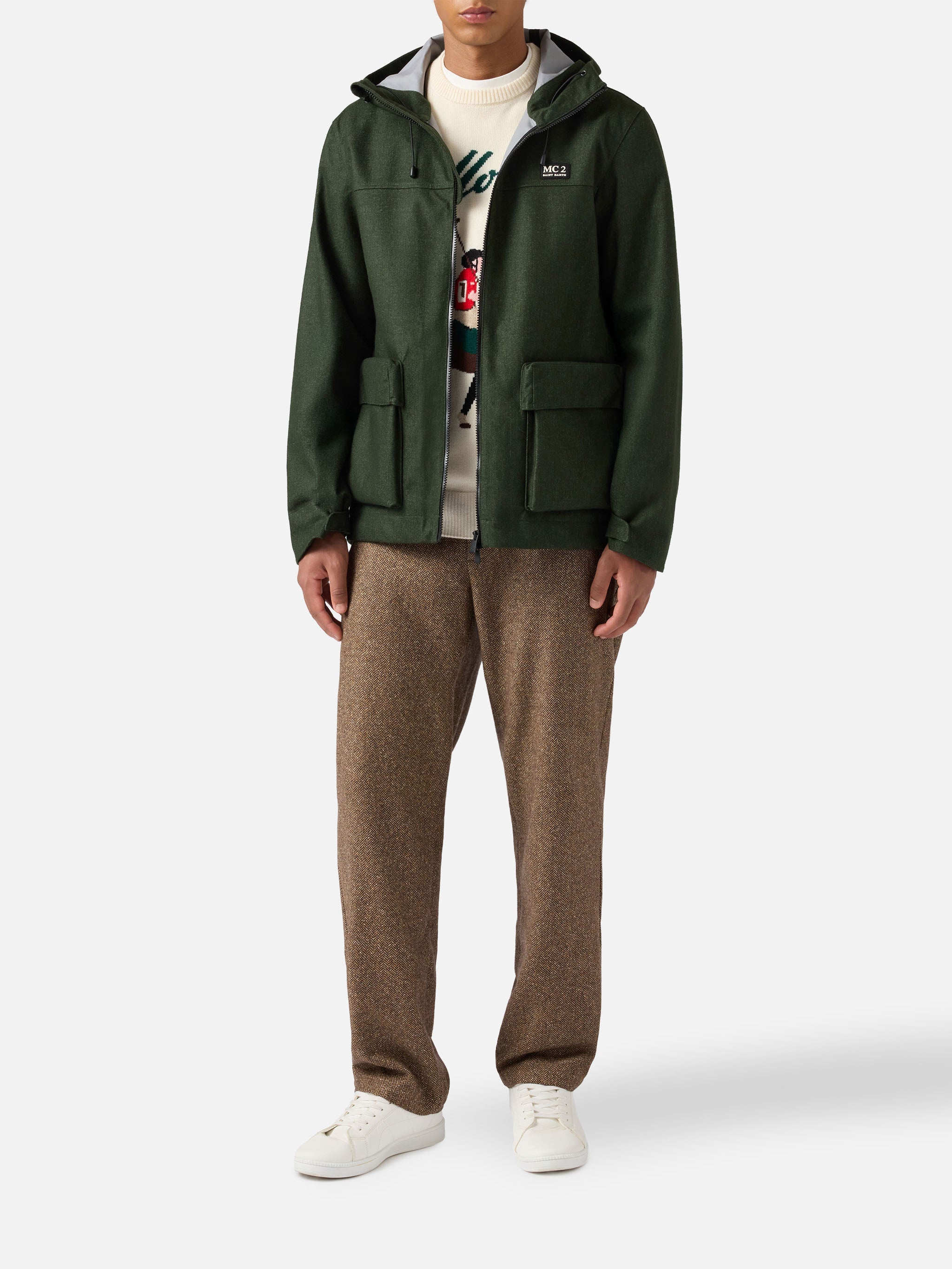 Kauris Pocket Military Green Hooded Windbreaker Jacket