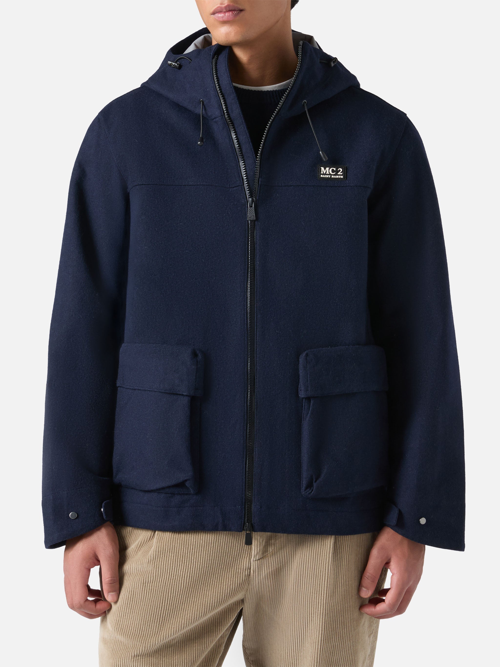Hooded Navy Blue Windbreaker Jacket Kauris __single__