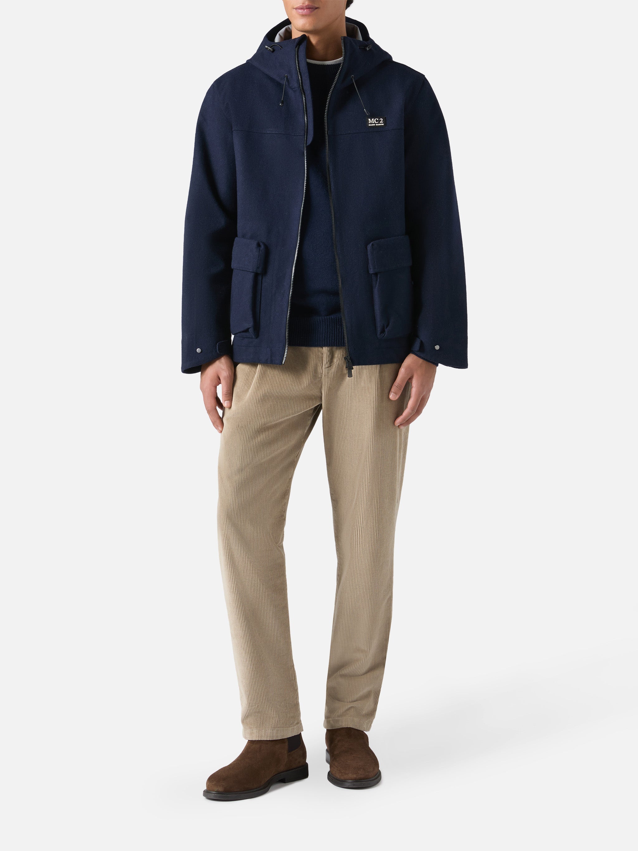 Hooded Navy Blue Windbreaker Jacket Kauris __single__