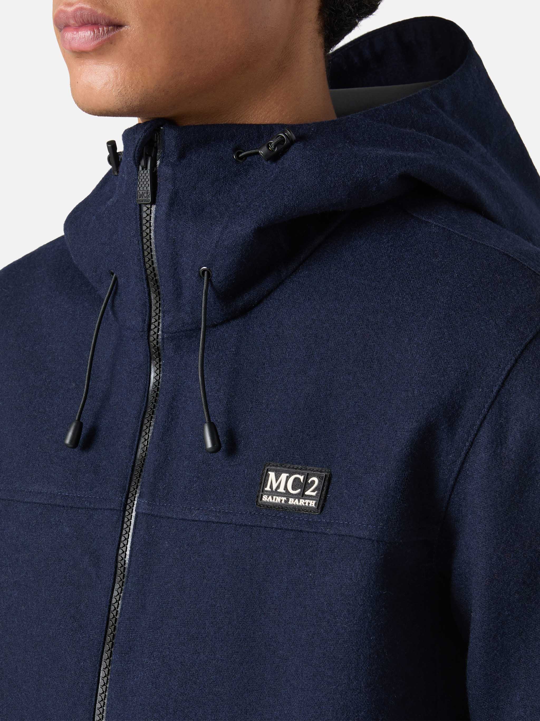 Hooded Navy Blue Windbreaker Jacket Kauris __single__