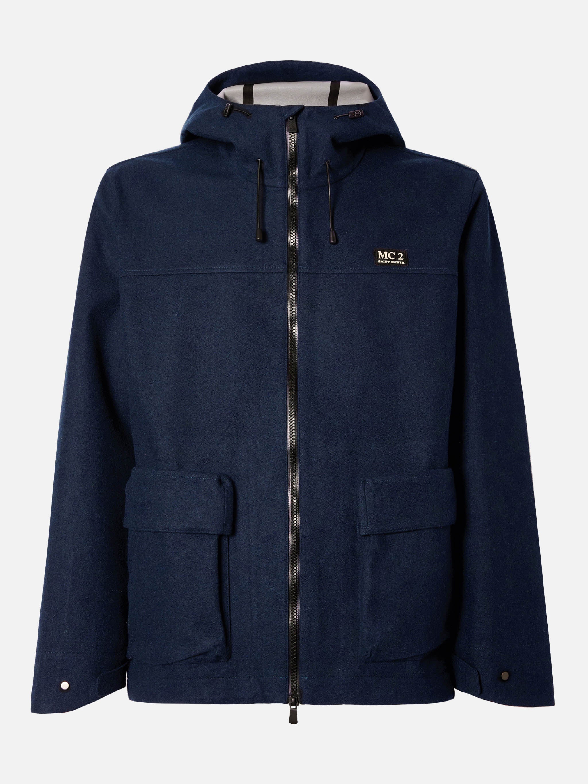Hooded Navy Blue Windbreaker Jacket Kauris __single__