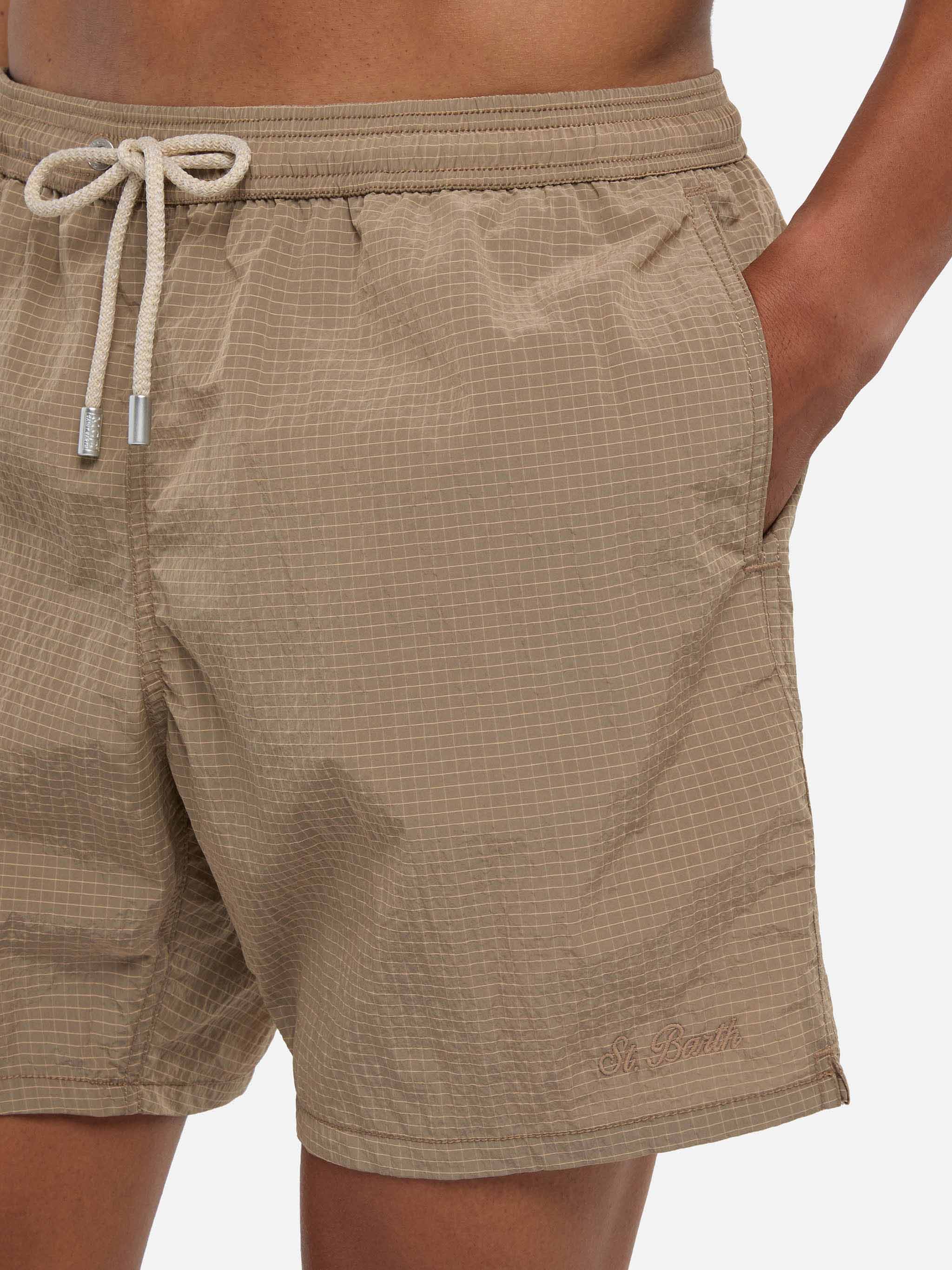 Mid-Length Swim Shorts Katch Ripstop Fabric Brown Swimshort