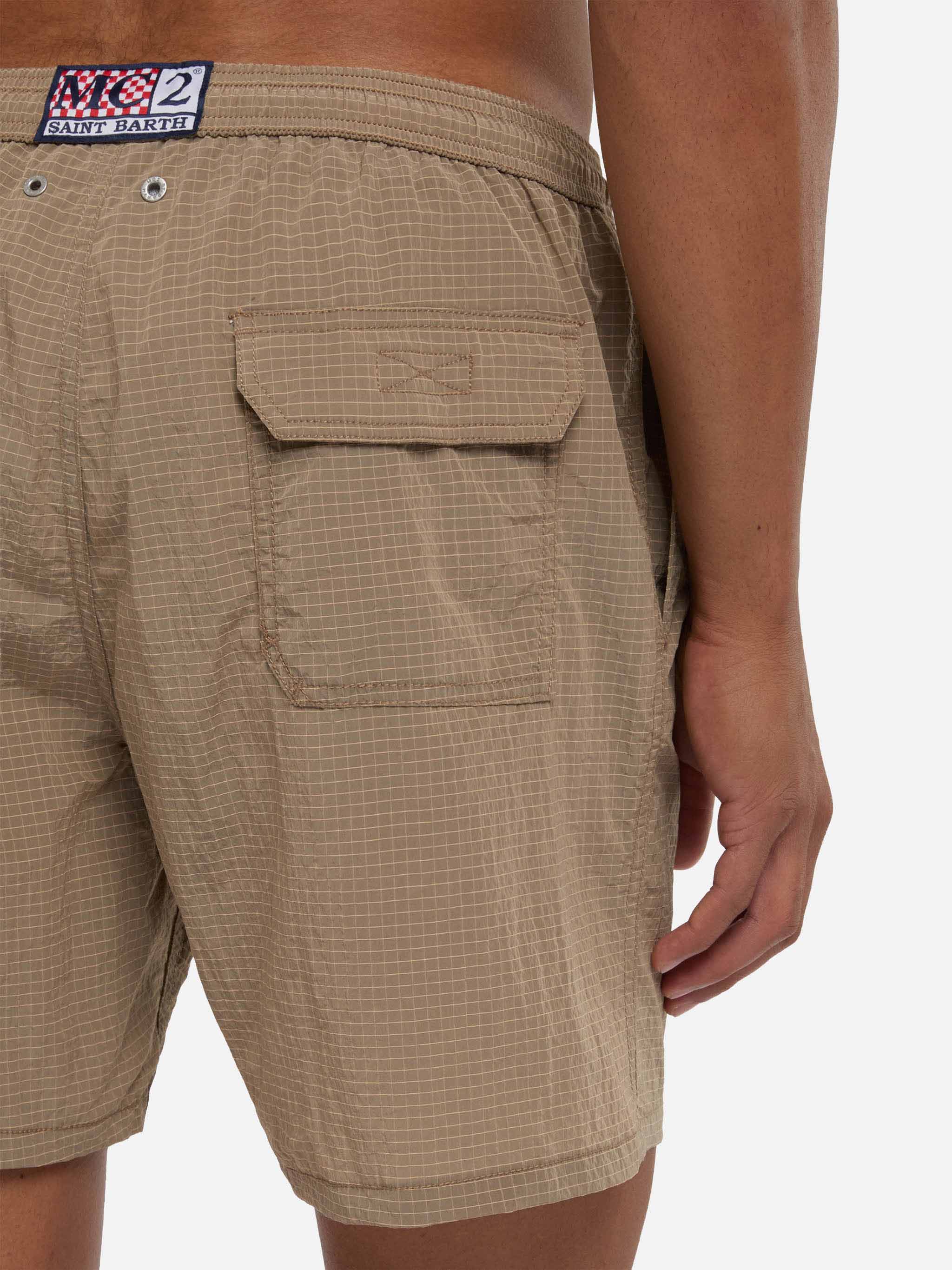 Mid-Length Swim Shorts Katch Ripstop Fabric Brown Swimshort