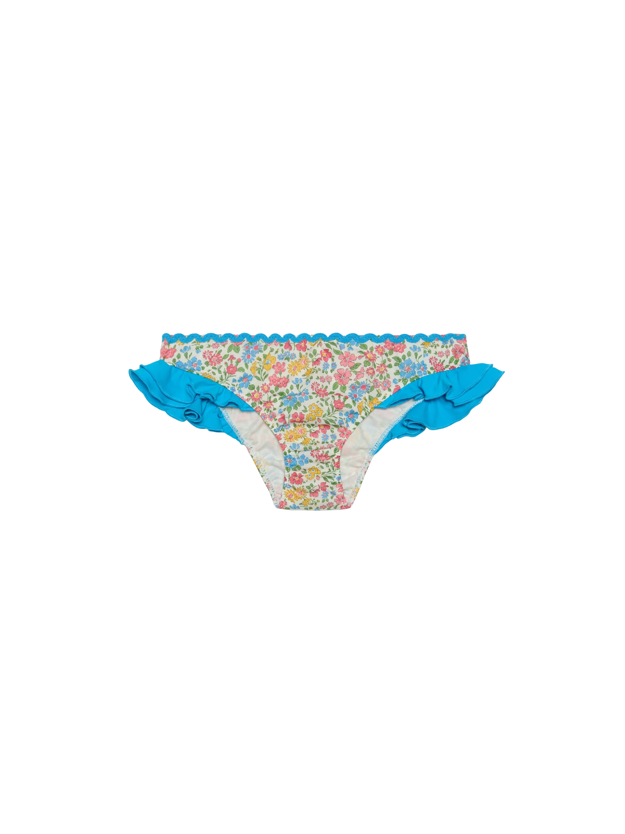 Girl Ruffled Swim Briefs With Flower Print | Made Liberty Fabric Blue Bottom