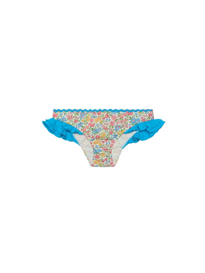 Girl Ruffled Swim Briefs With Flower Print | Made Liberty Fabric Blue Bottom